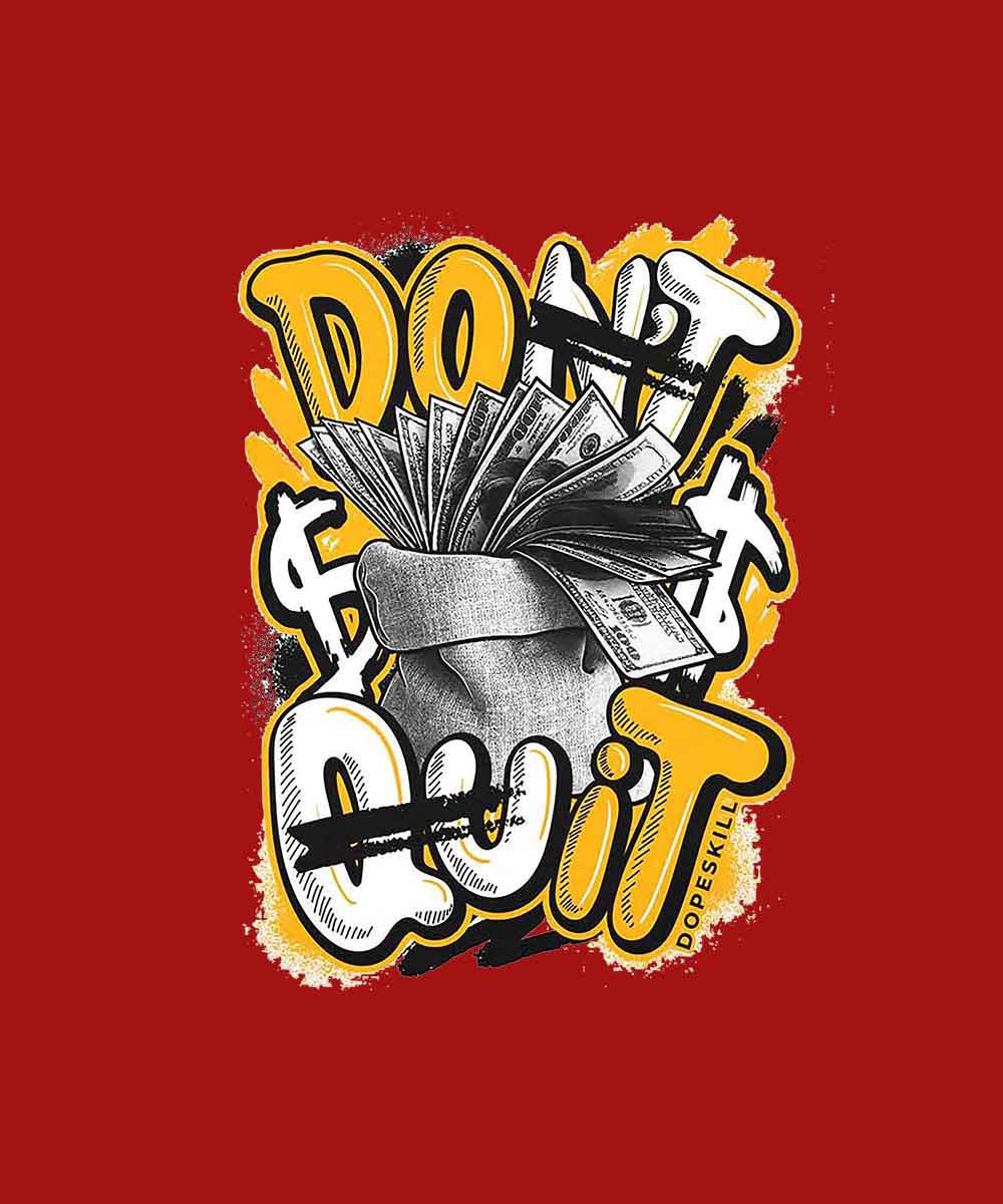 Red Half Sleeves Round Neck Don't Quit Do It Printed Oversized T-Shirt