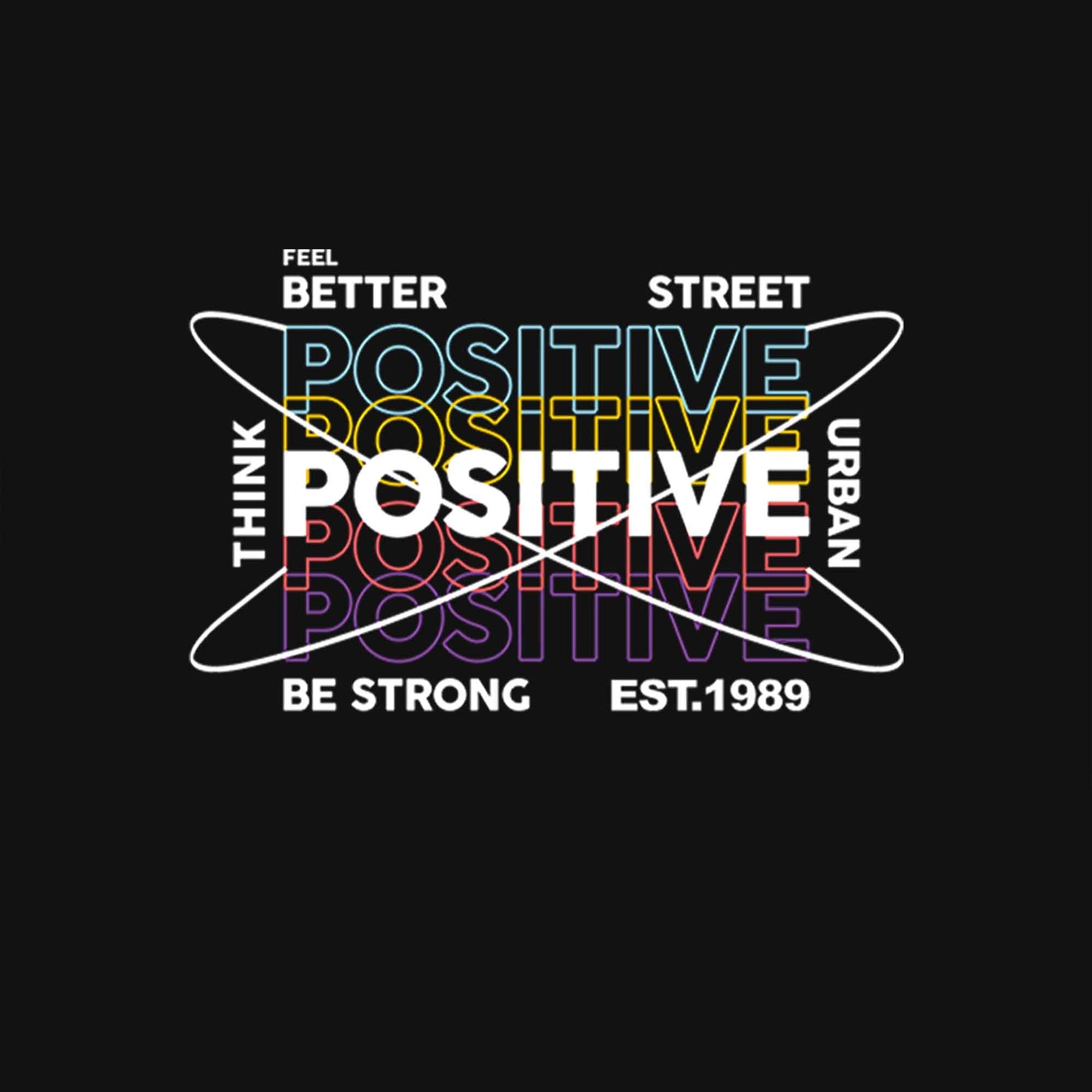 Black Half Sleeve Round Neck Think Positive Printed Oversized T-Shirt