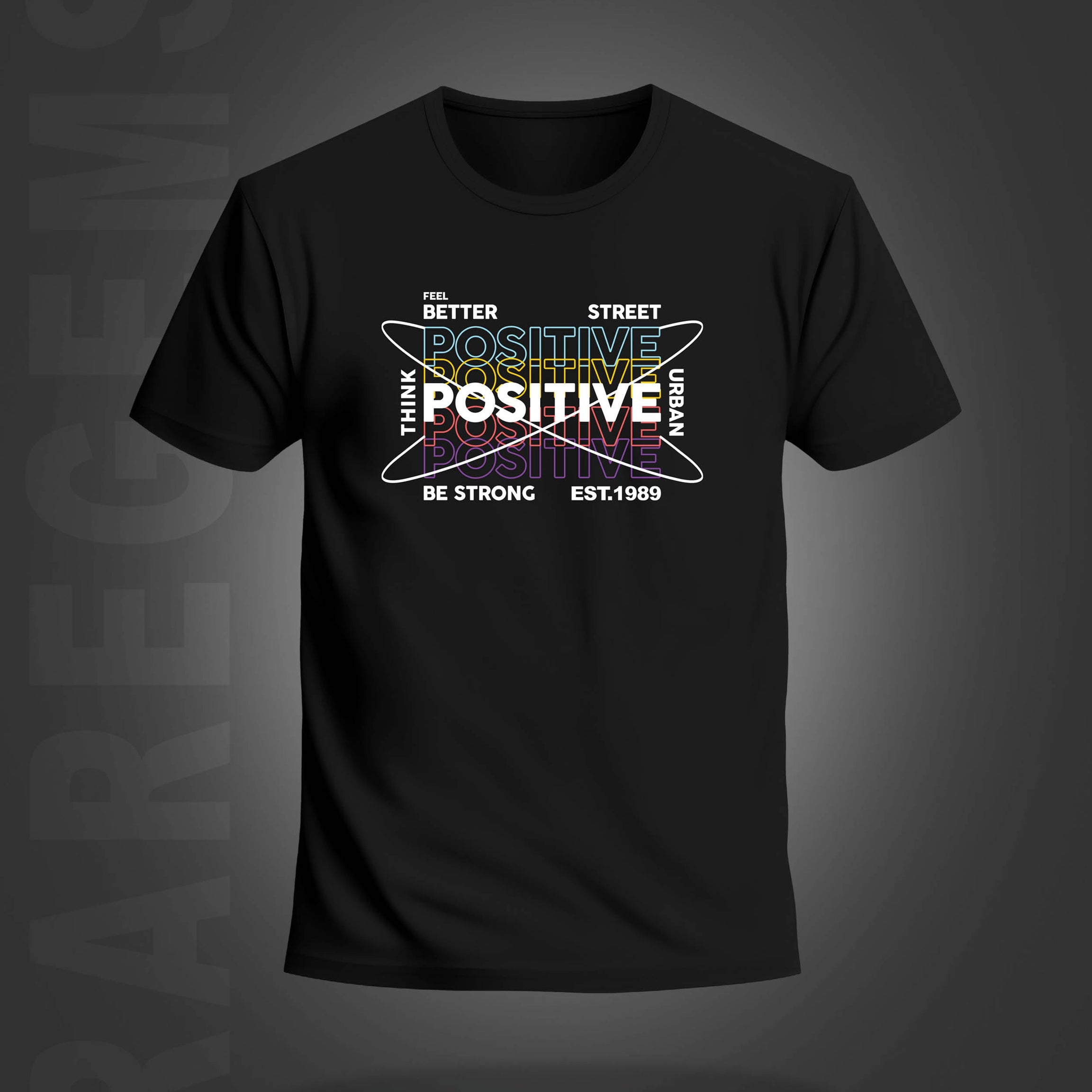 Black Round Neck Half Sleeve Think Positive Printed Regular T-Shirt