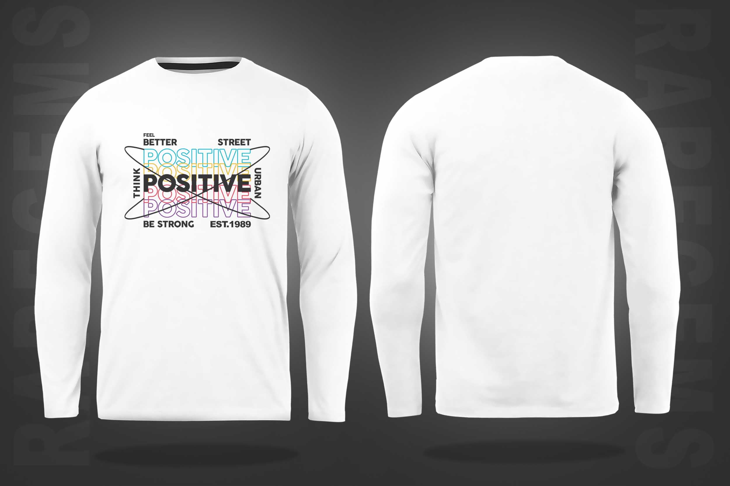 White Round Neck Think Positive Printed Full Sleeves T-Shirt