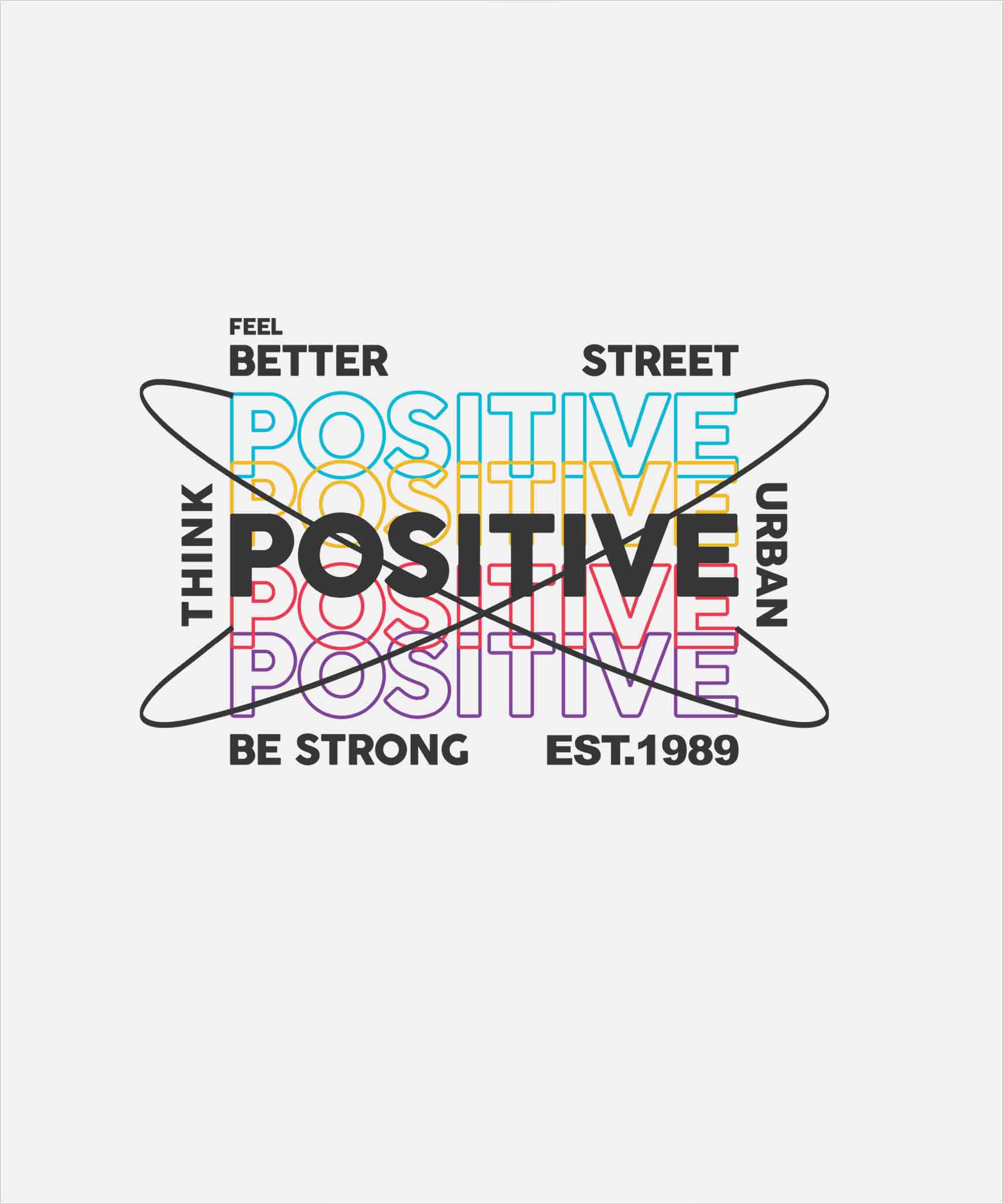 White Half Sleeve Round Neck Think Positive Printed Oversized T-Shirt