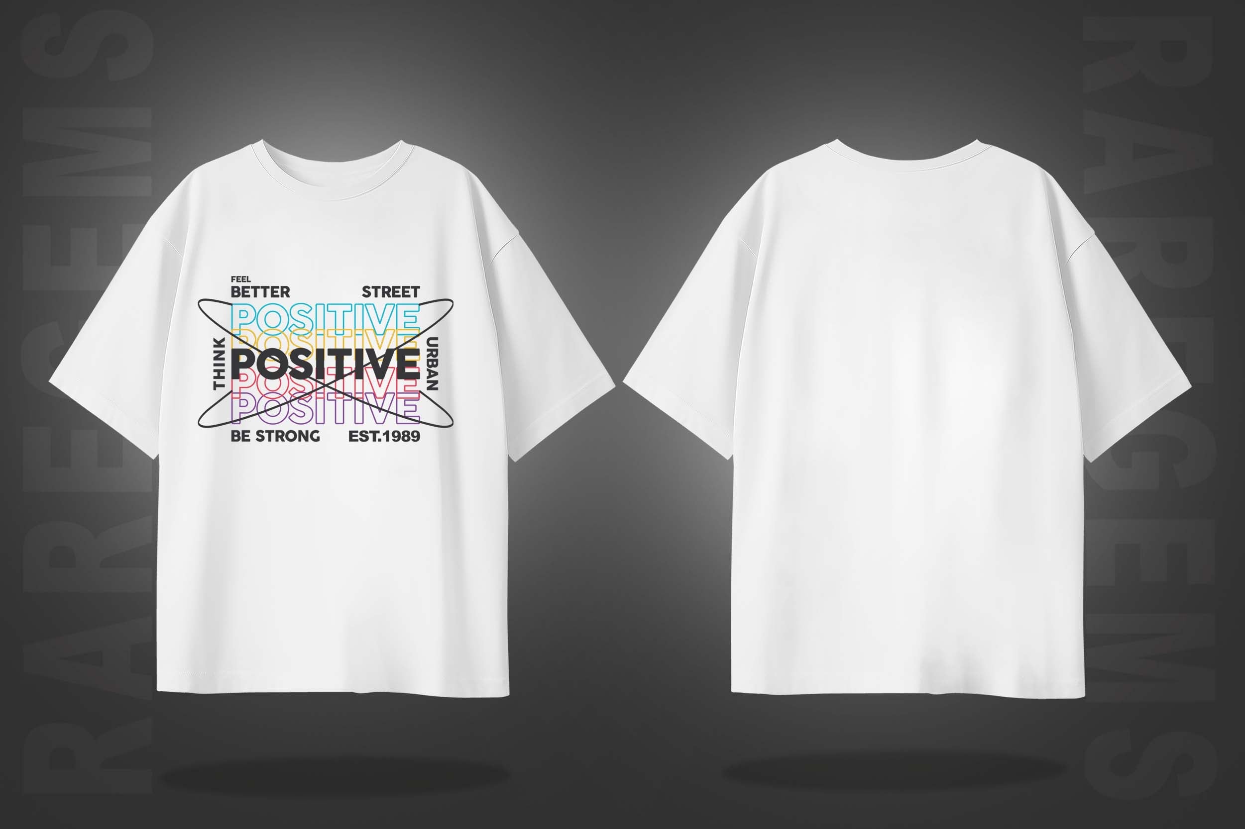 White Half Sleeve Round Neck Think Positive Printed Oversized T-Shirt