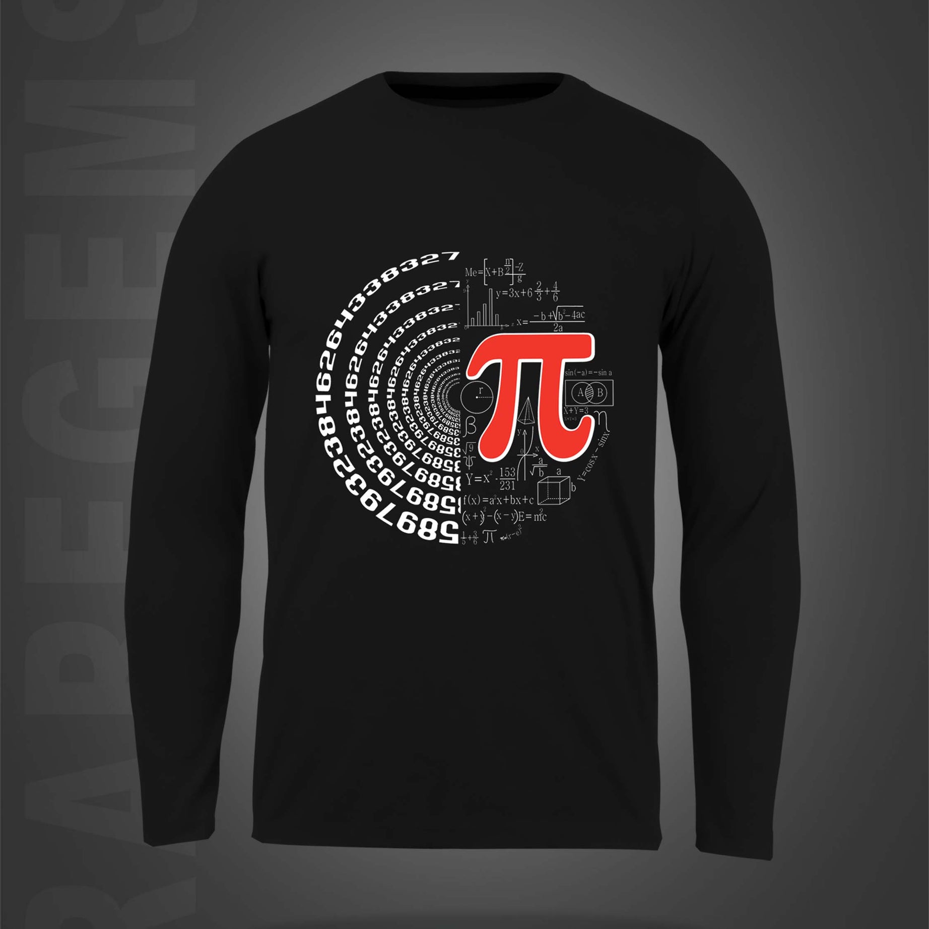 Black Round Neck Value Of Pi Printed Full Sleeves T-Shirt