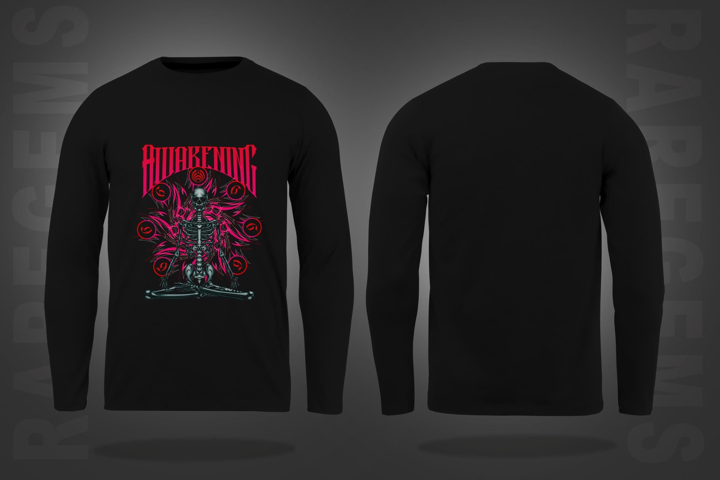 Black Round Neck Awakening Skeleton Printed Full Sleeves T-Shirt