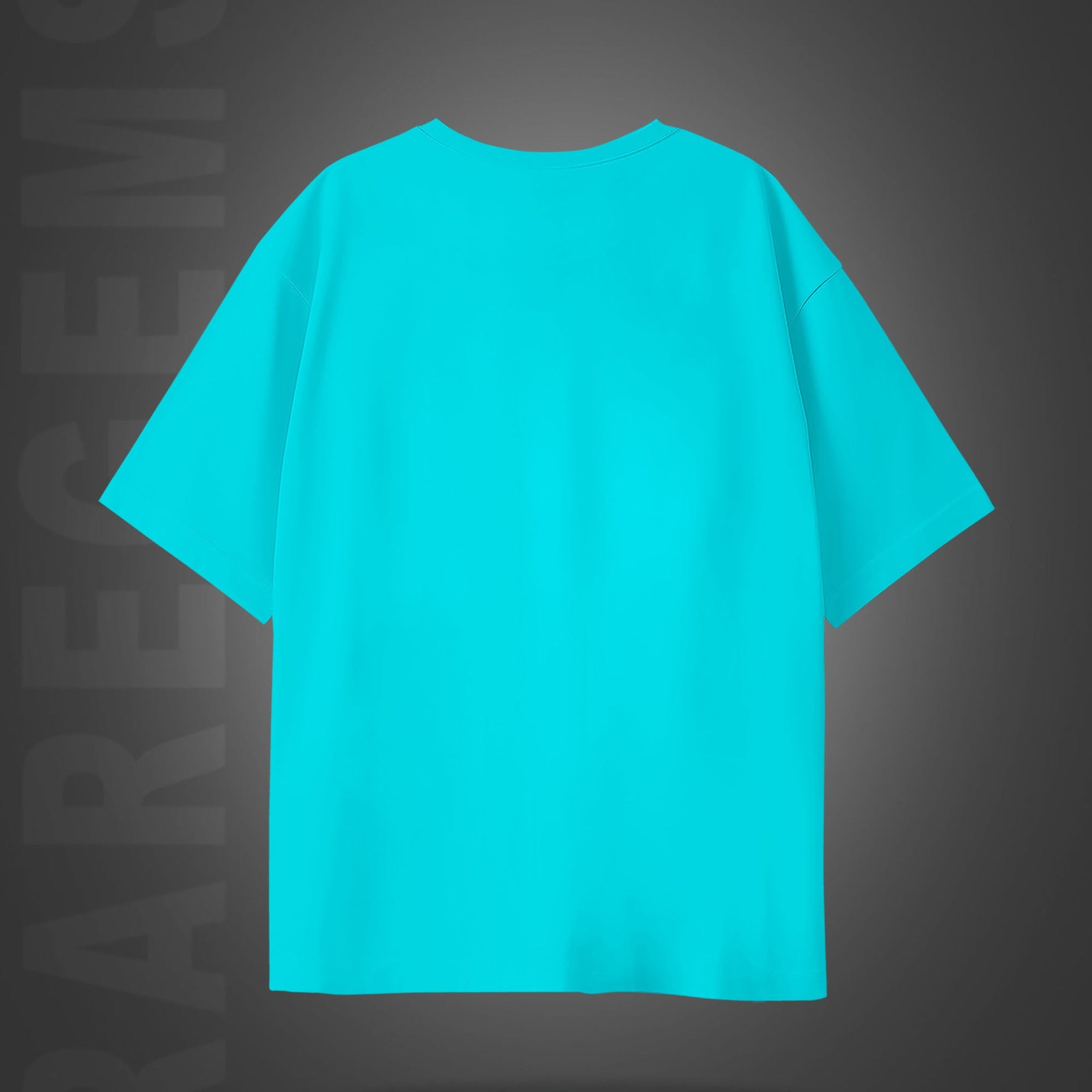 Cyan Half Sleeve Round Neck Pocket Cats Printed Oversized T-Shirt