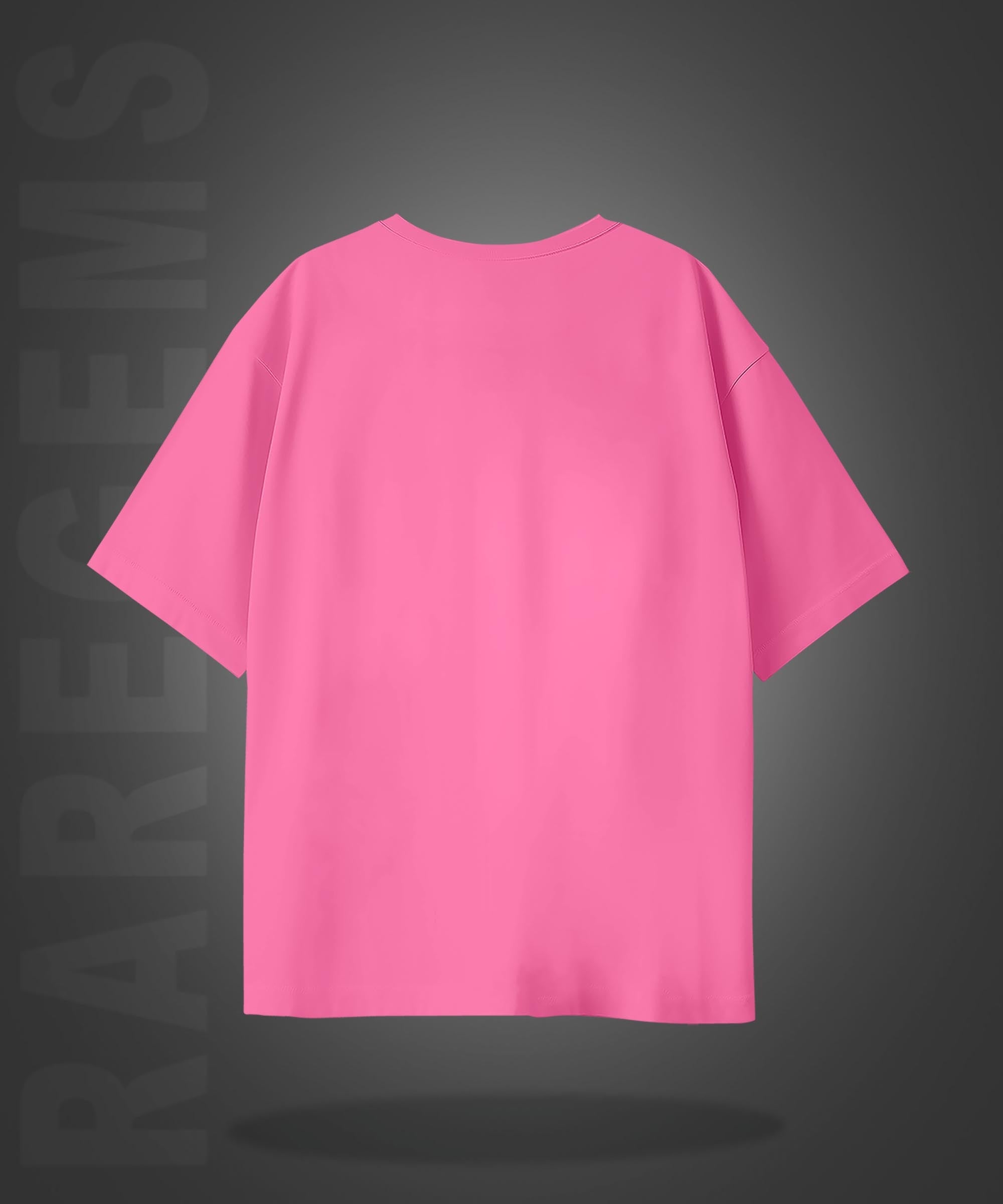 Pink Half Sleeve Round Neck Pocket Cats Printed Oversized T-Shirt