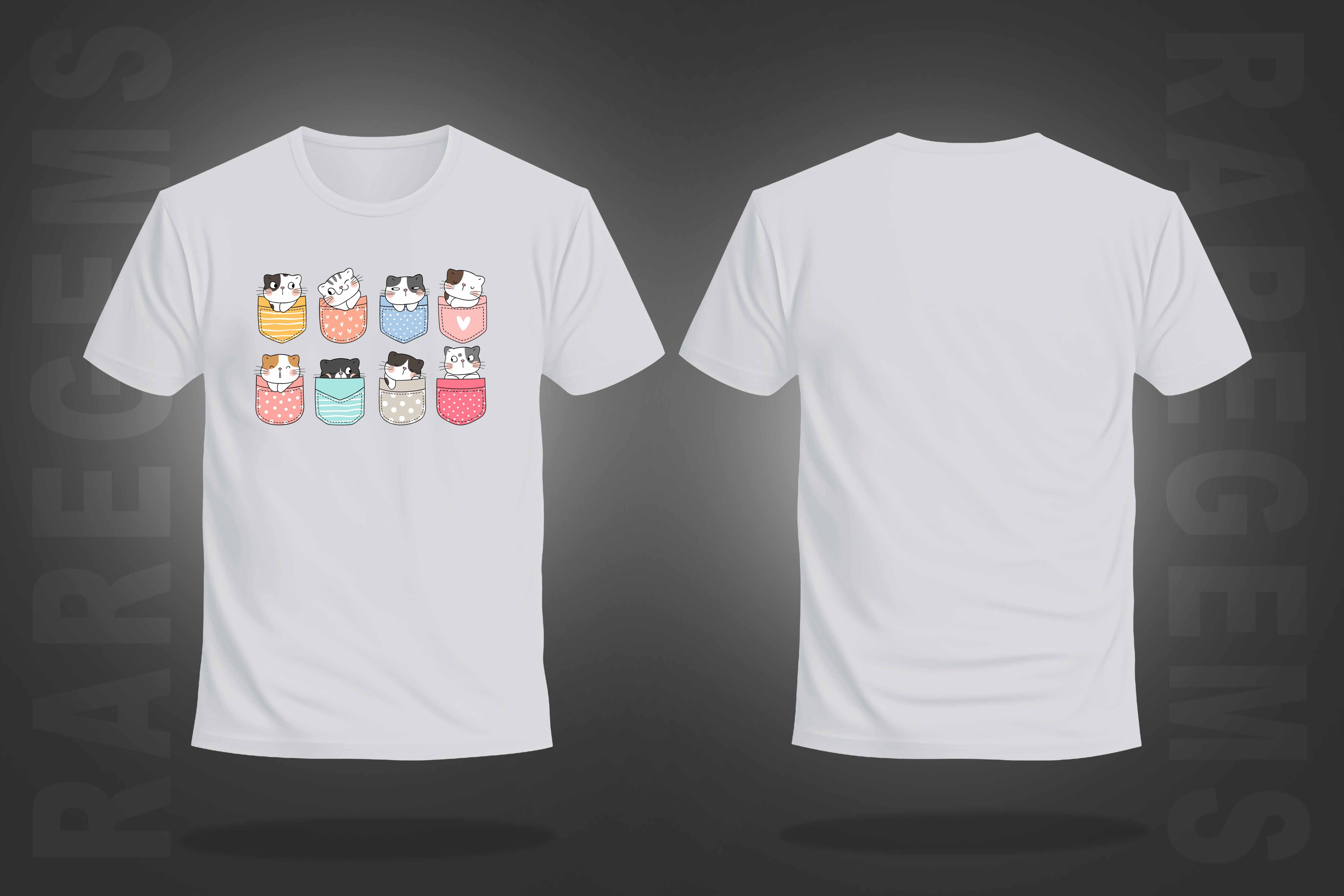 White Round Neck Half Sleeve Pocket Cats Printed Regular T-Shirt