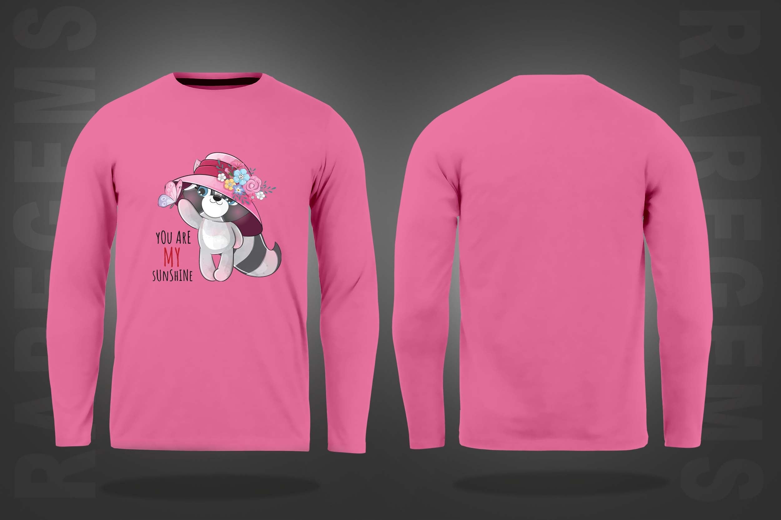 Pink Round Neck Cute Cat You Are My Sunshine Printed Full Sleeves T-Shirt