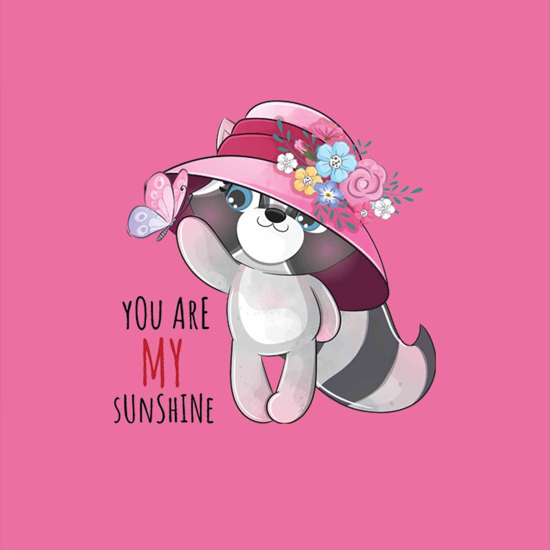 Pink Round Neck Cute Cat You Are My Sunshine Printed Full Sleeves T-Shirt
