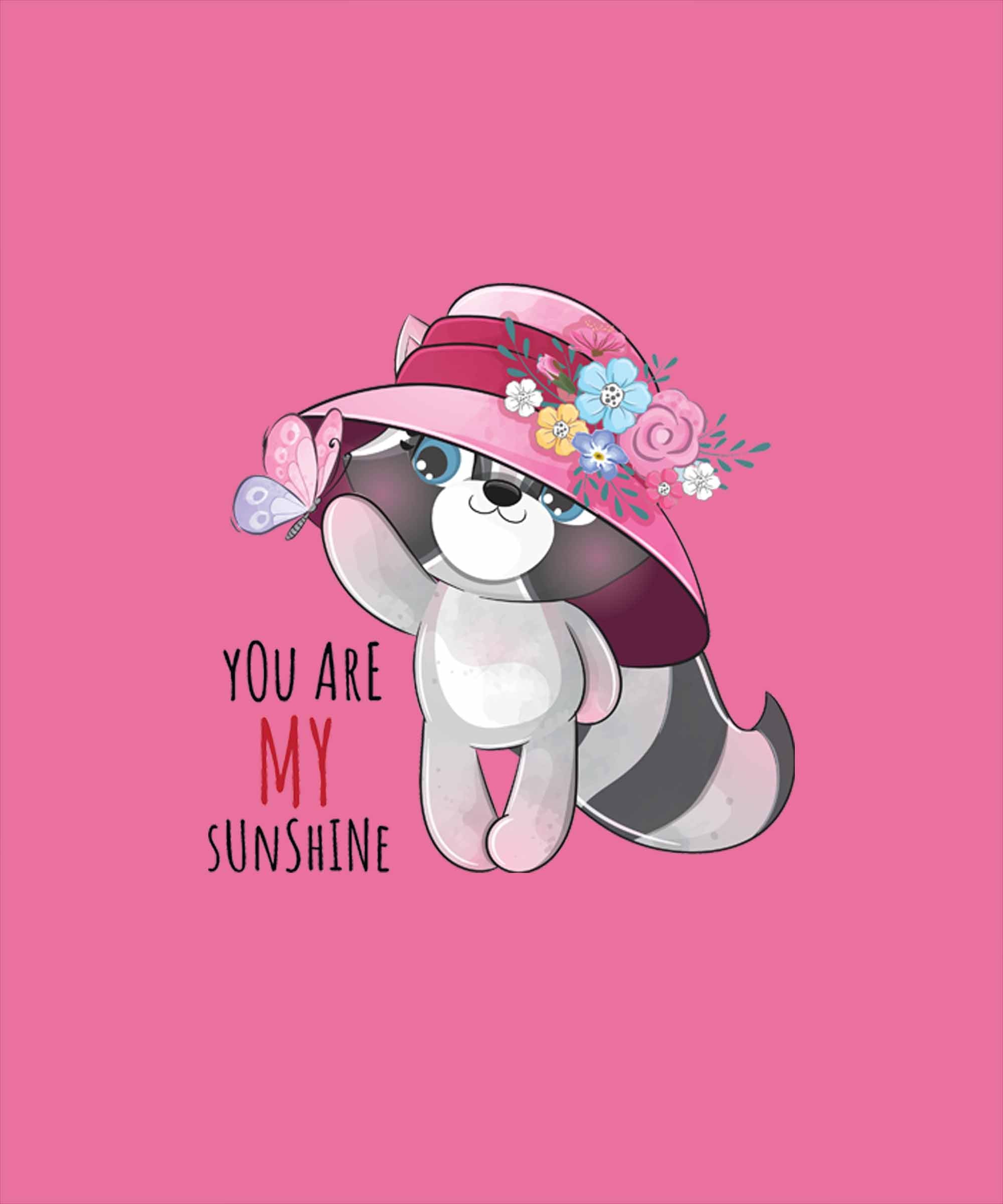 Pink Round Neck Cute Cat You Are My Sunshine Printed Full Sleeves T-Shirt