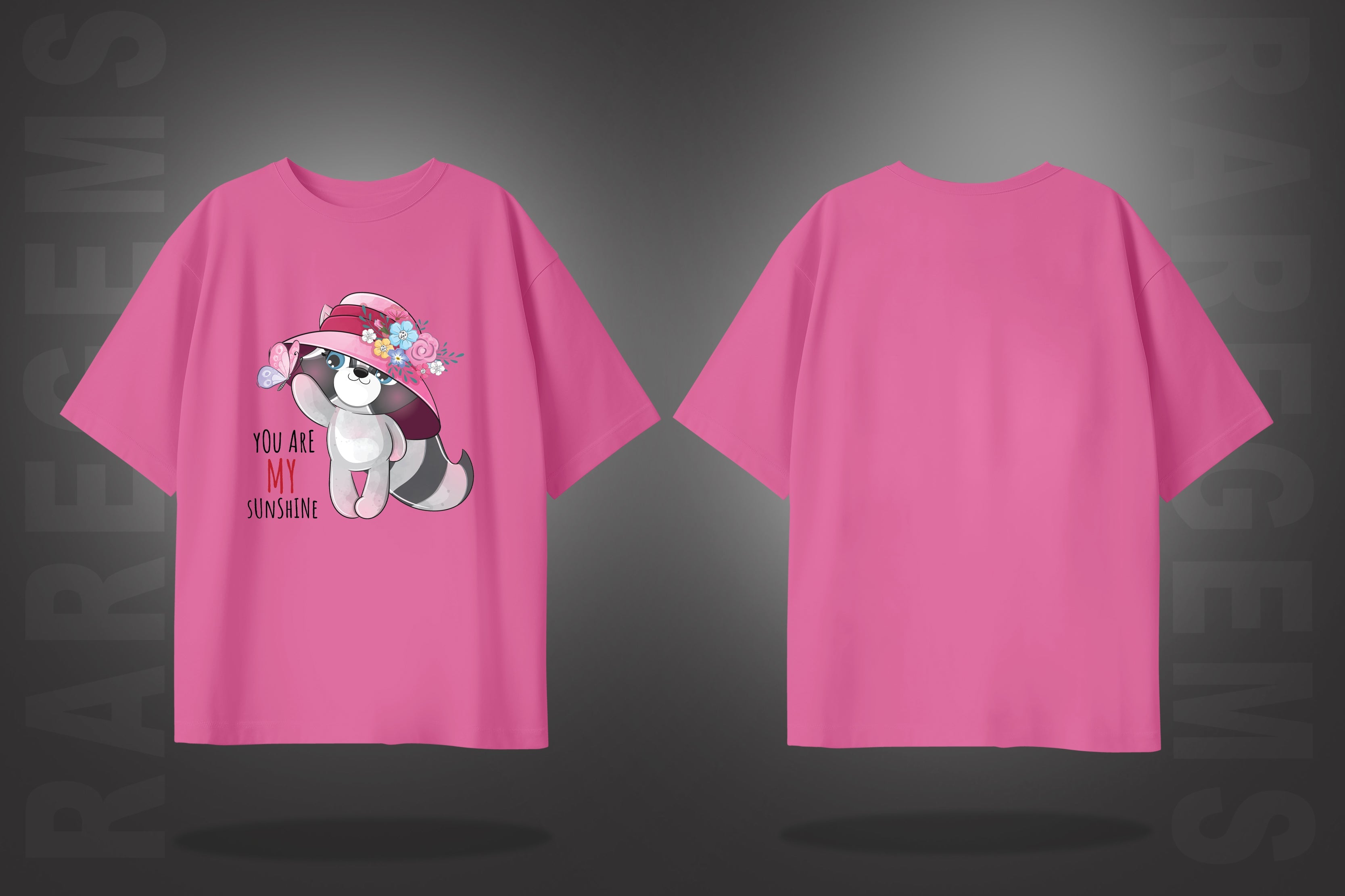 Pink Half Sleeves Cute Cat You Are My Sunshine Printed Oversized T-Shirt