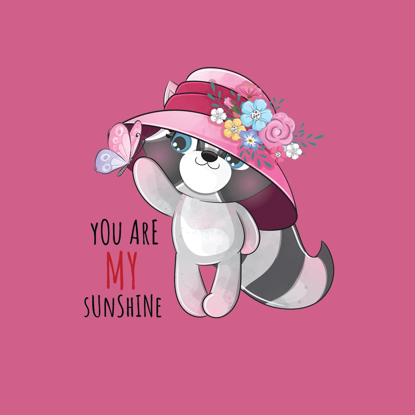 Pink Half Sleeves Cute Cat You Are My Sunshine Printed Oversized T-Shirt