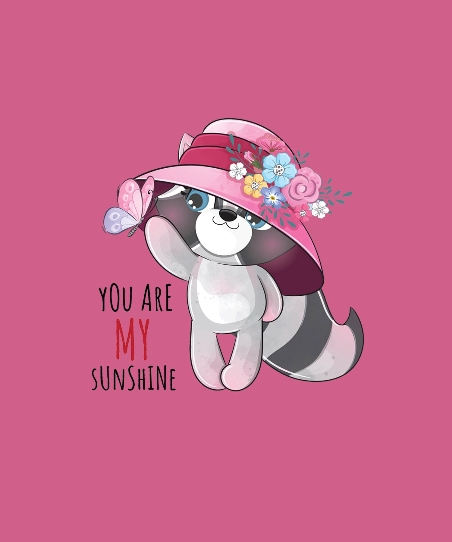 Pink Half Sleeves Cute Cat You Are My Sunshine Printed Oversized T-Shirt