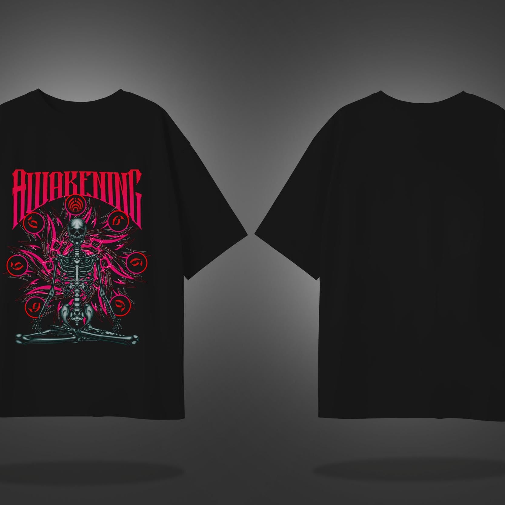 Black Half Sleeve Round Neck Awakening Skeleton Printed Oversized T-Shirt