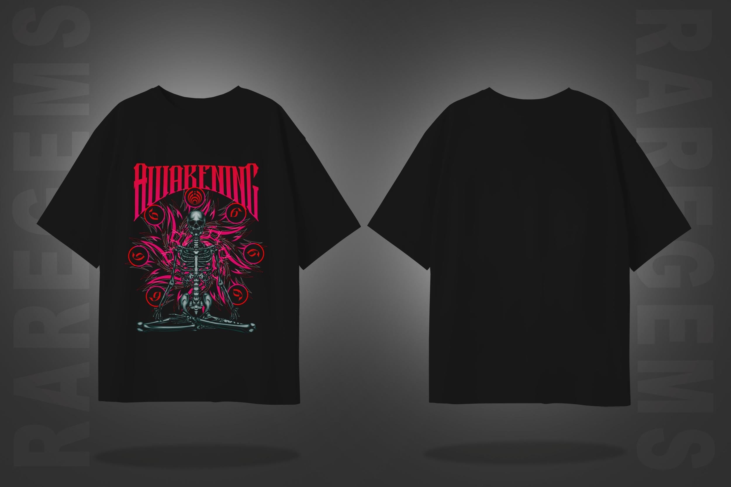 Black Half Sleeve Round Neck Awakening Skeleton Printed Oversized T-Shirt