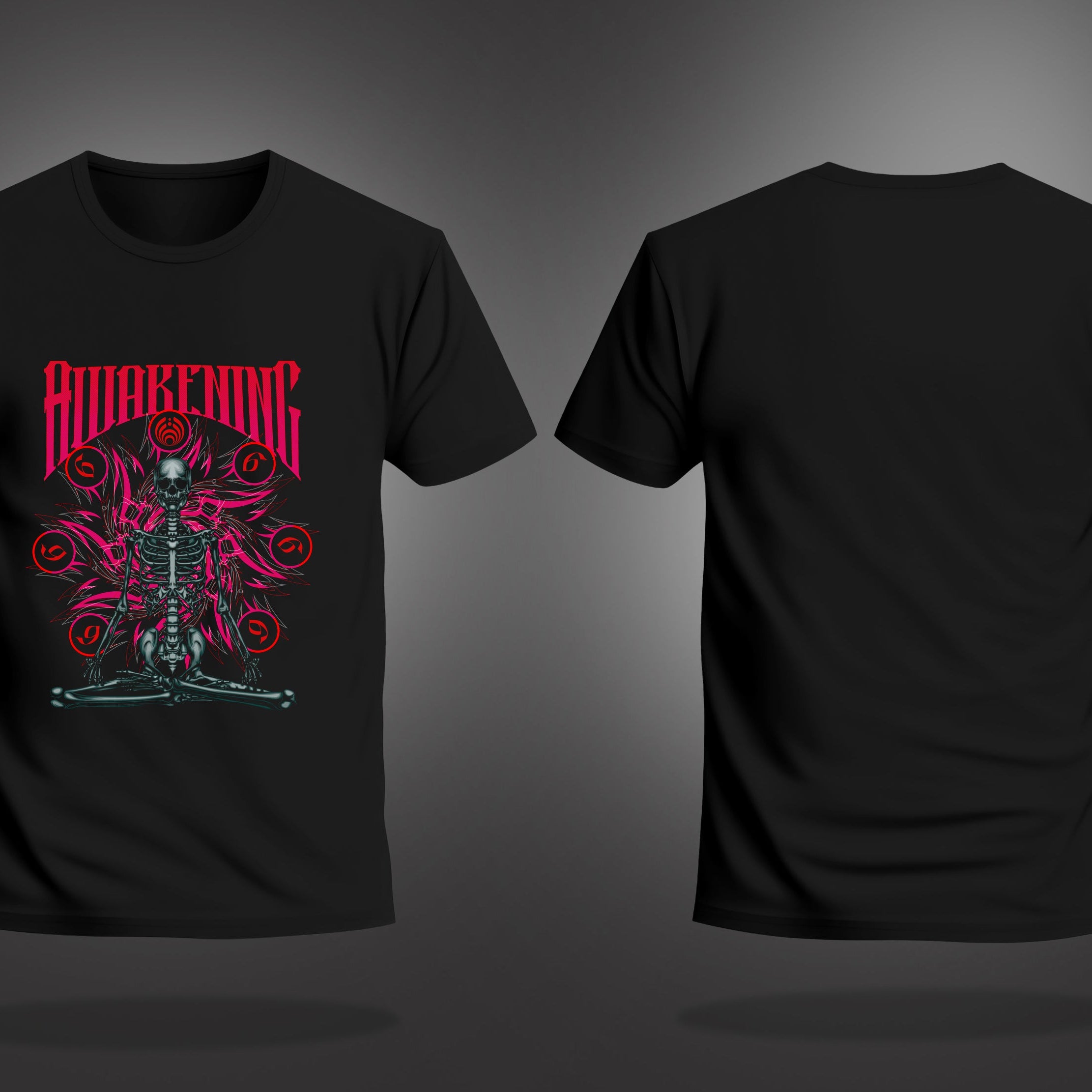 Black Half Sleeves Round Neck Awakening Skeleton Printed Regular T-Shirt