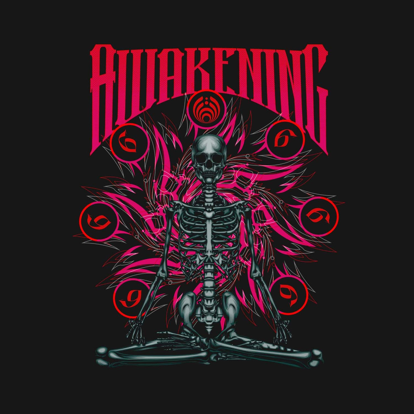 Black Half Sleeves Round Neck Awakening Skeleton Printed Regular T-Shirt