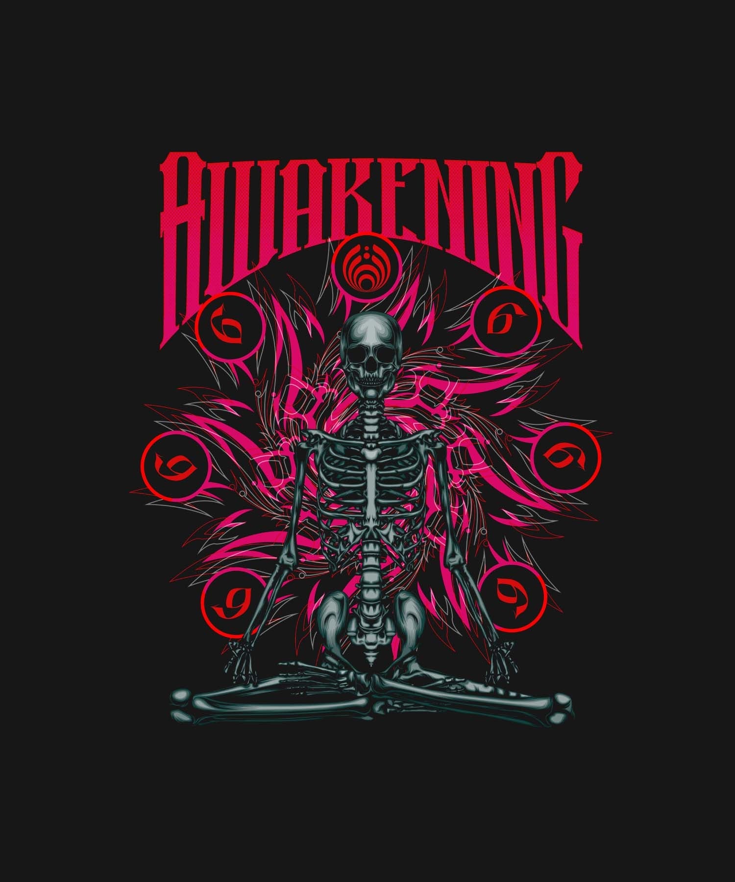 Black Half Sleeves Round Neck Awakening Skeleton Printed Regular T-Shirt