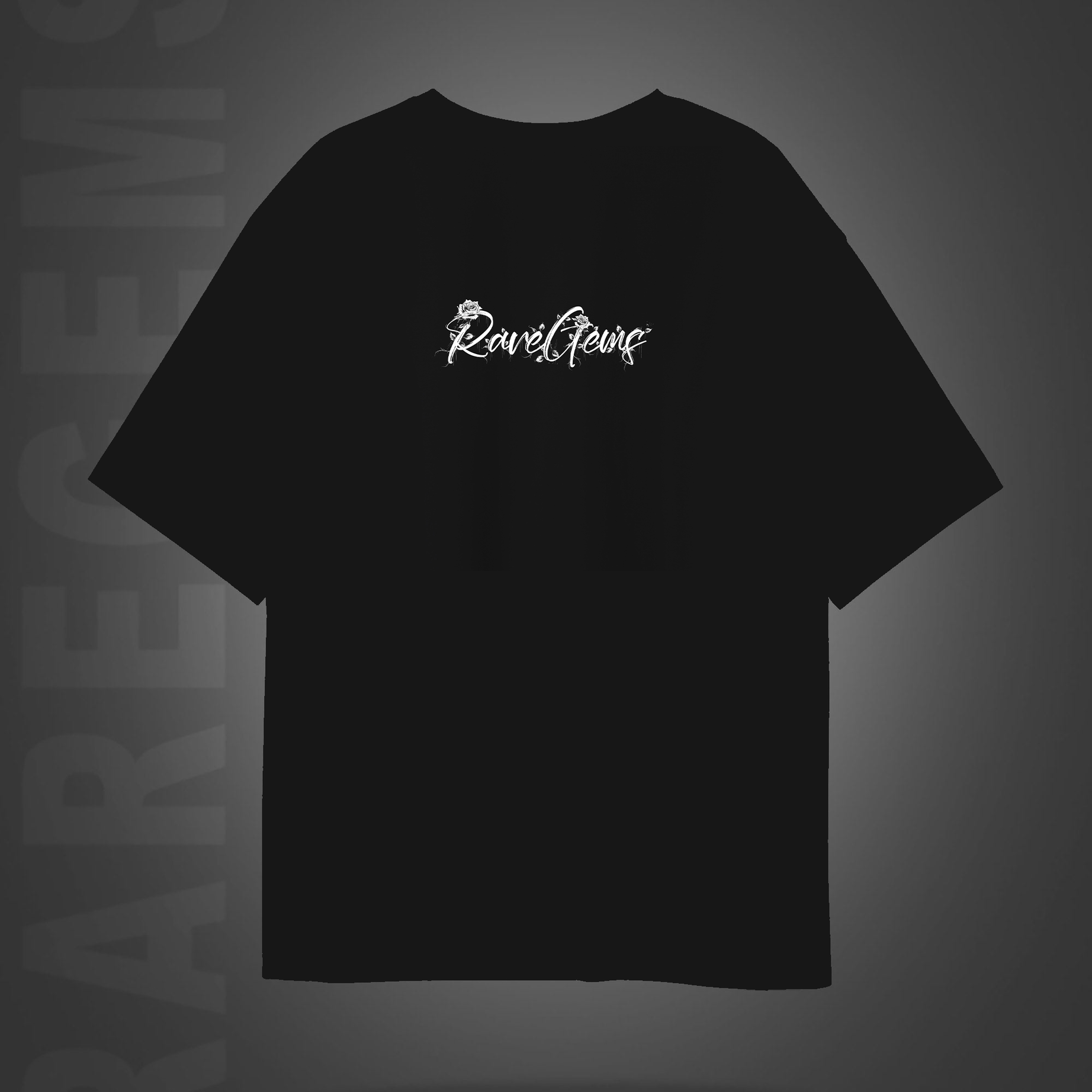 Black Round Neck Half Sleeve Sword With White Rose Front Oversized T-Shirt