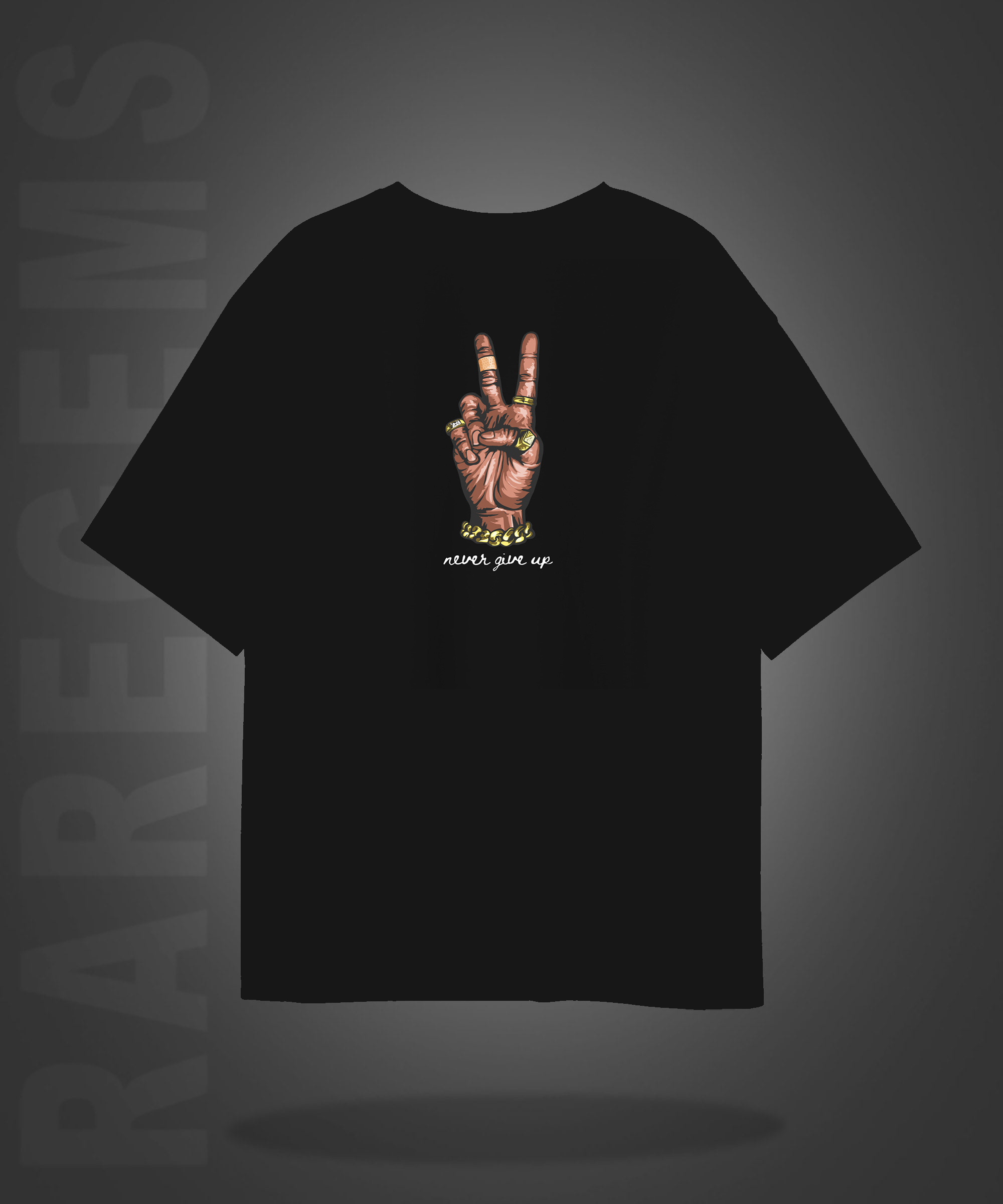 Black Half Sleeves Victory Never Give Up Printed Oversized T-Shirt