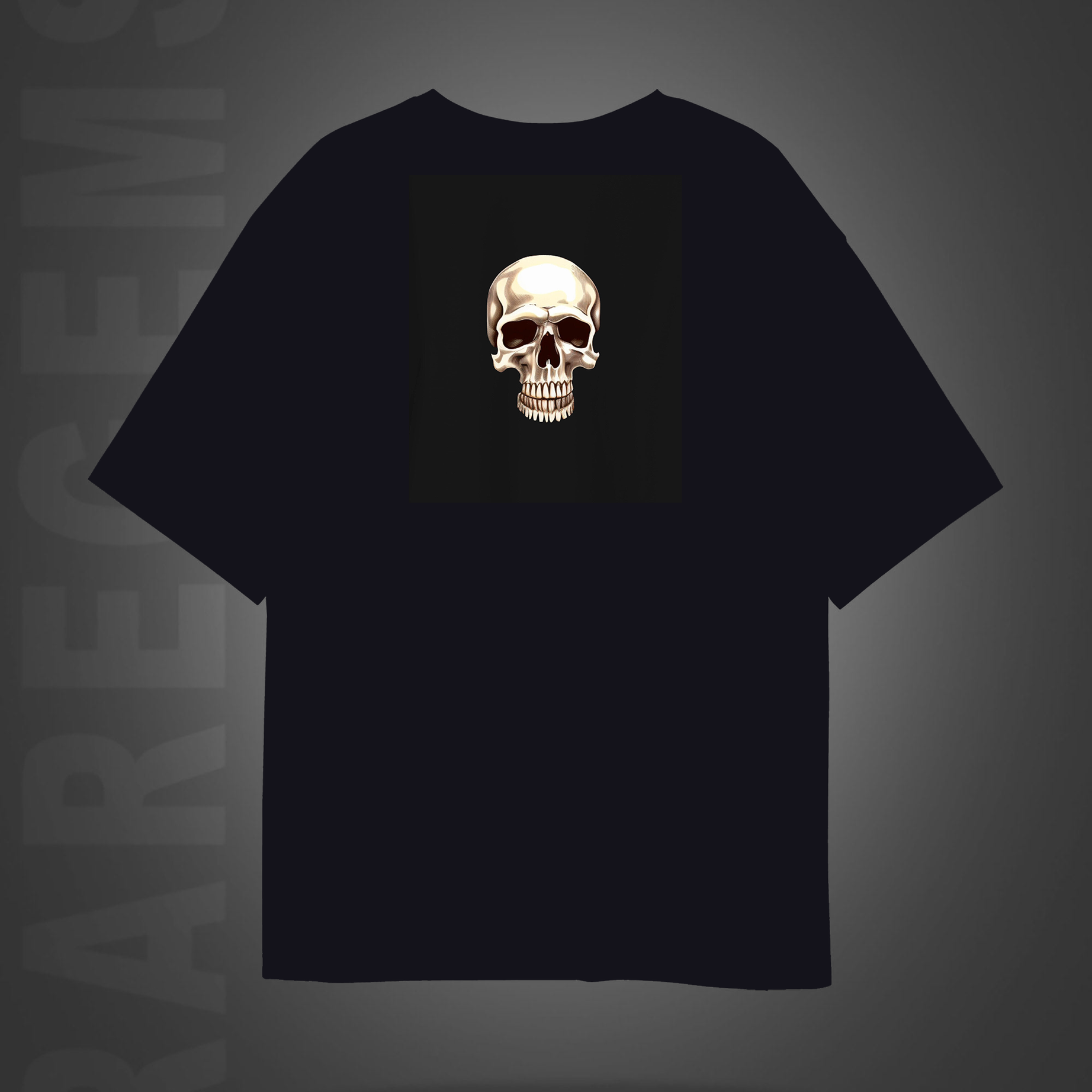 Black Half Sleeve Mushroom Skull Printed Oversized T-Shirt