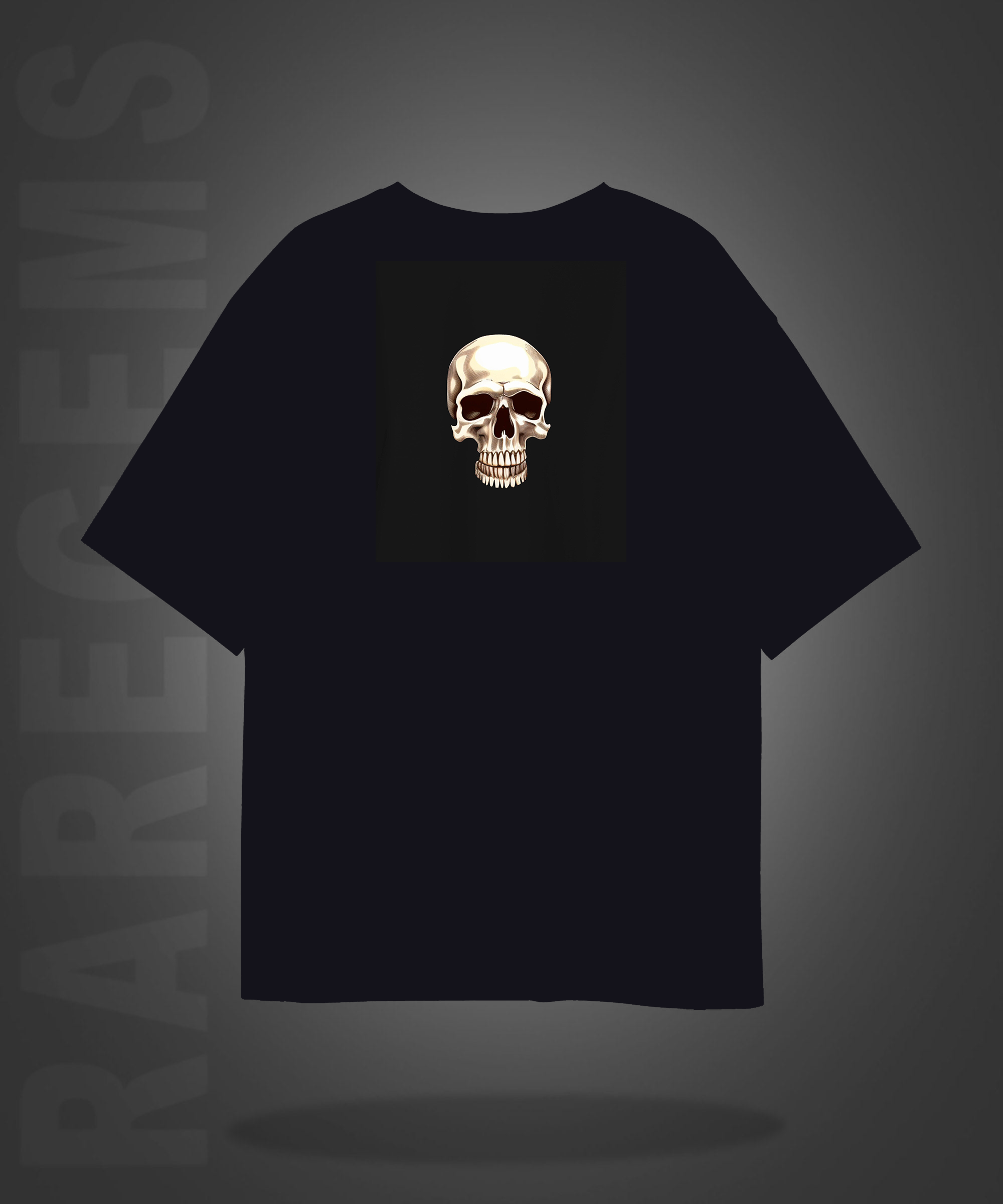 Black Half Sleeve Mushroom Skull Printed Oversized T-Shirt