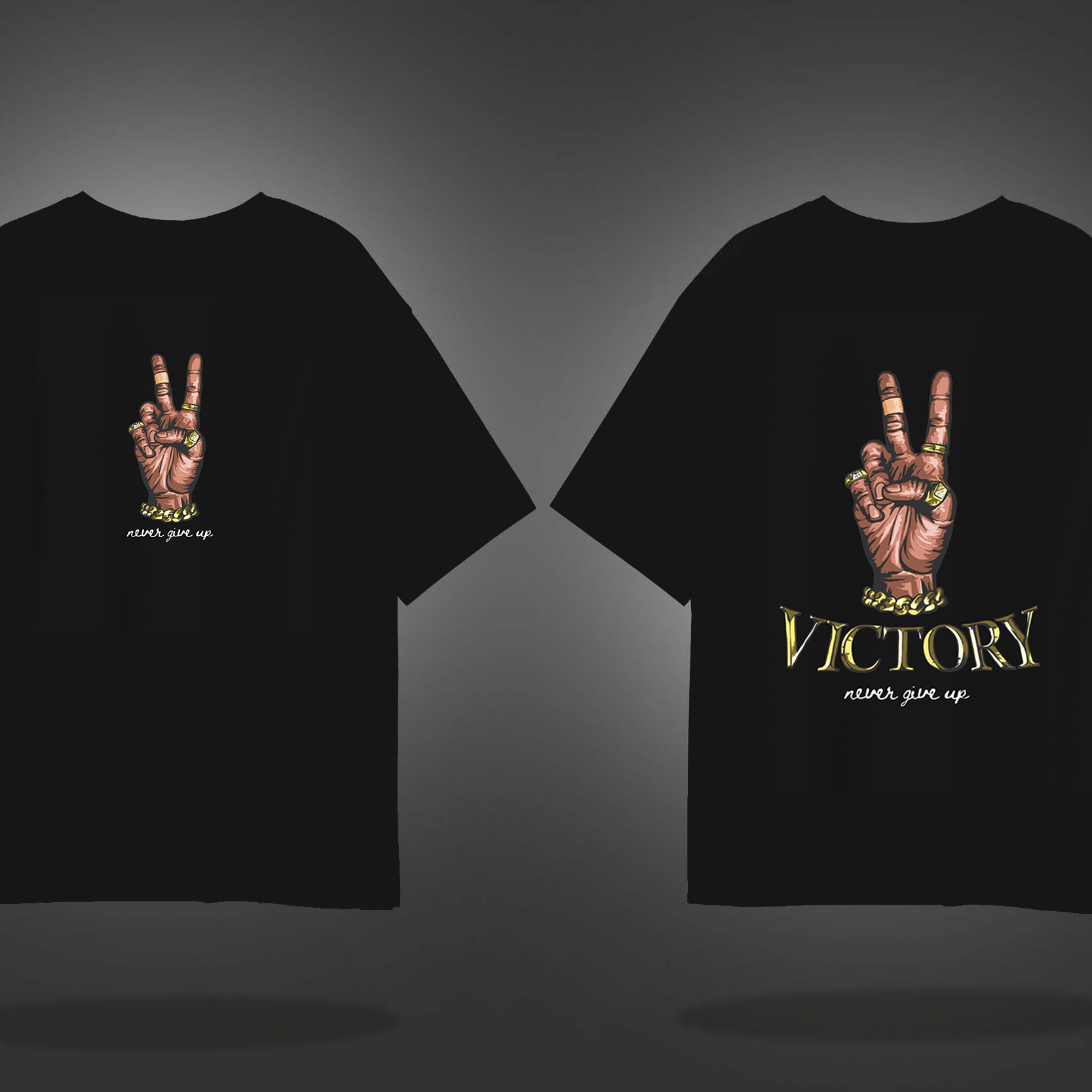 Black Half Sleeves Victory Never Give Up Printed Oversized T-Shirt