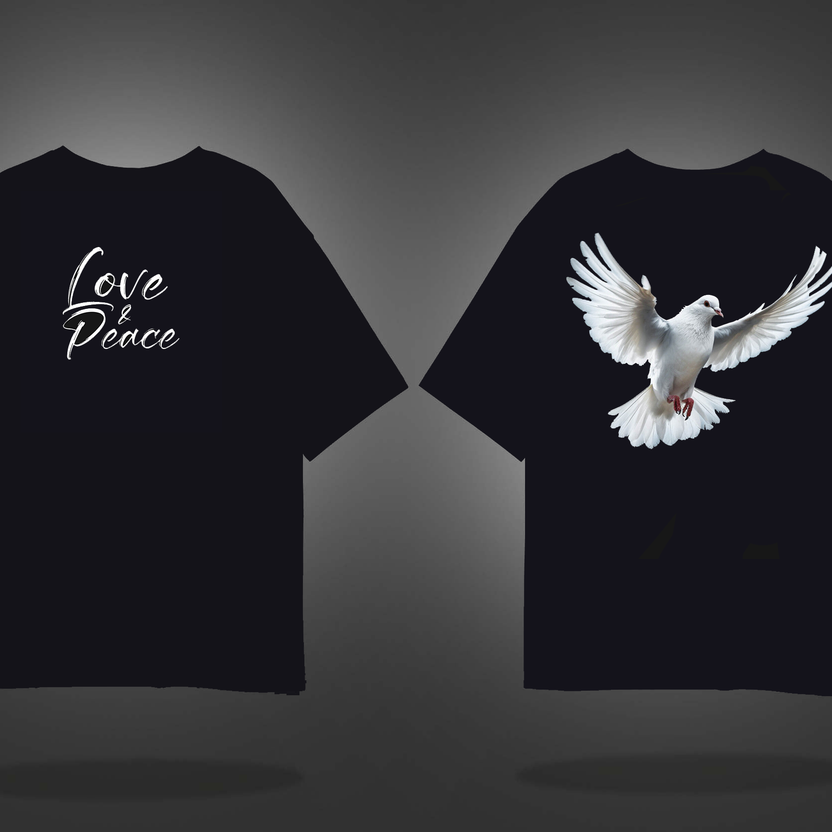 Black Half Sleeves Dove Love And Peace Printed Oversized T-Shirt