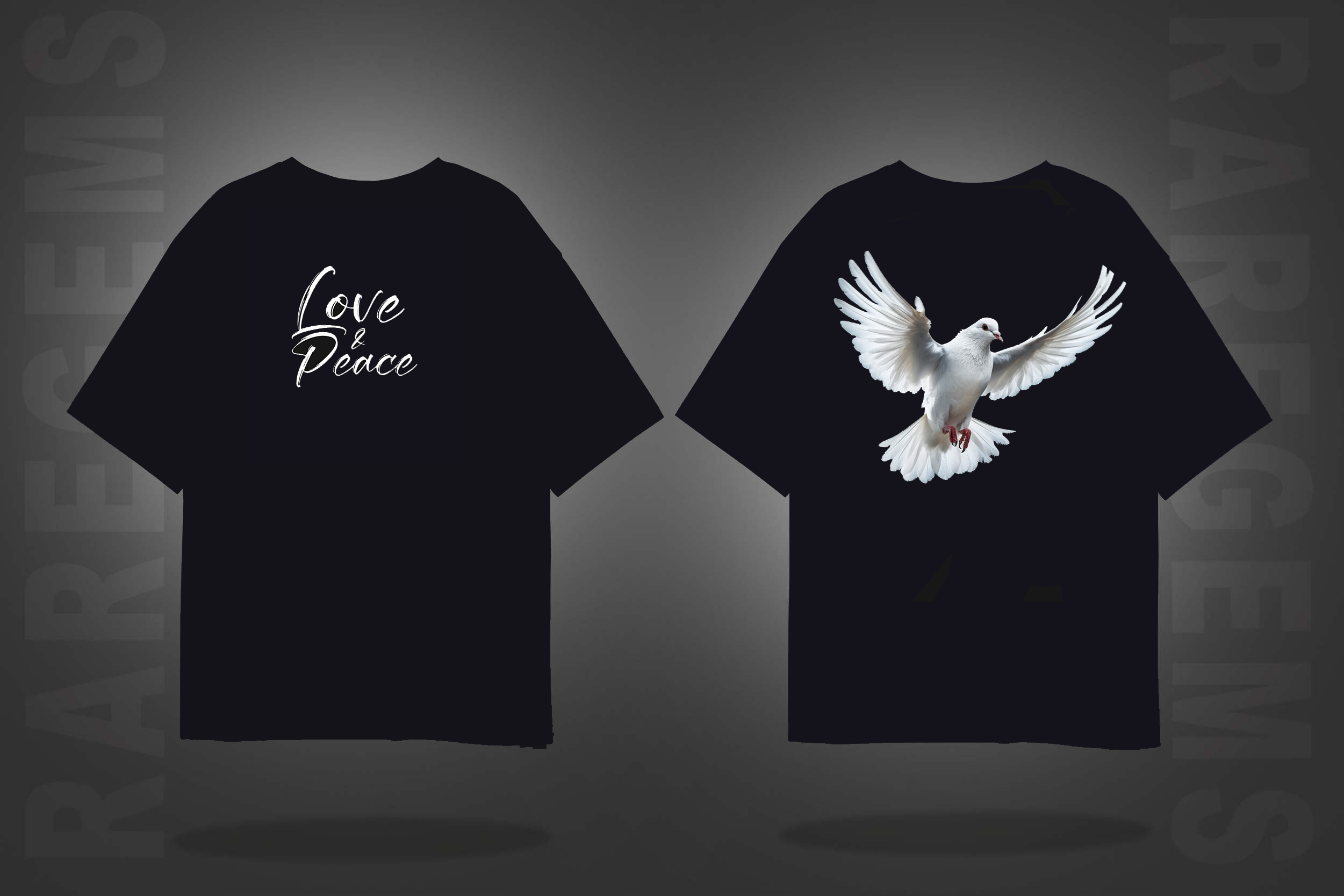 Black Half Sleeves Dove Love And Peace Printed Oversized T-Shirt