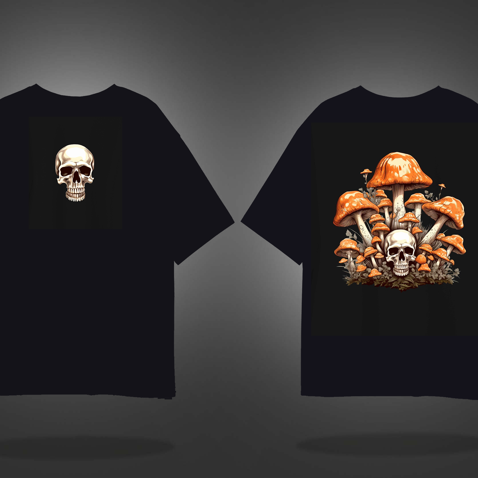 Black Half Sleeve Mushroom Skull Printed Oversized T-Shirt