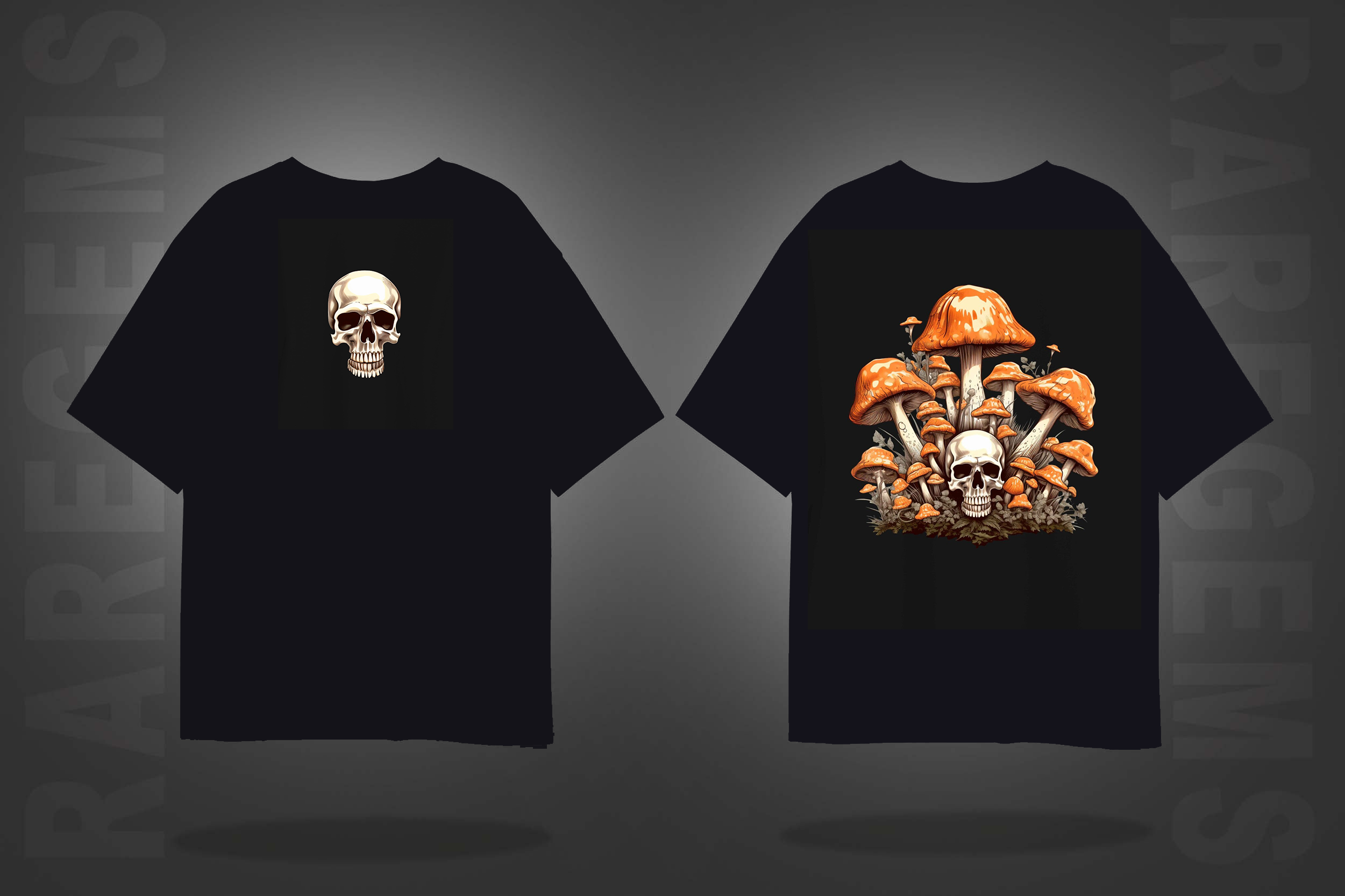 Black Half Sleeve Mushroom Skull Printed Oversized T-Shirt