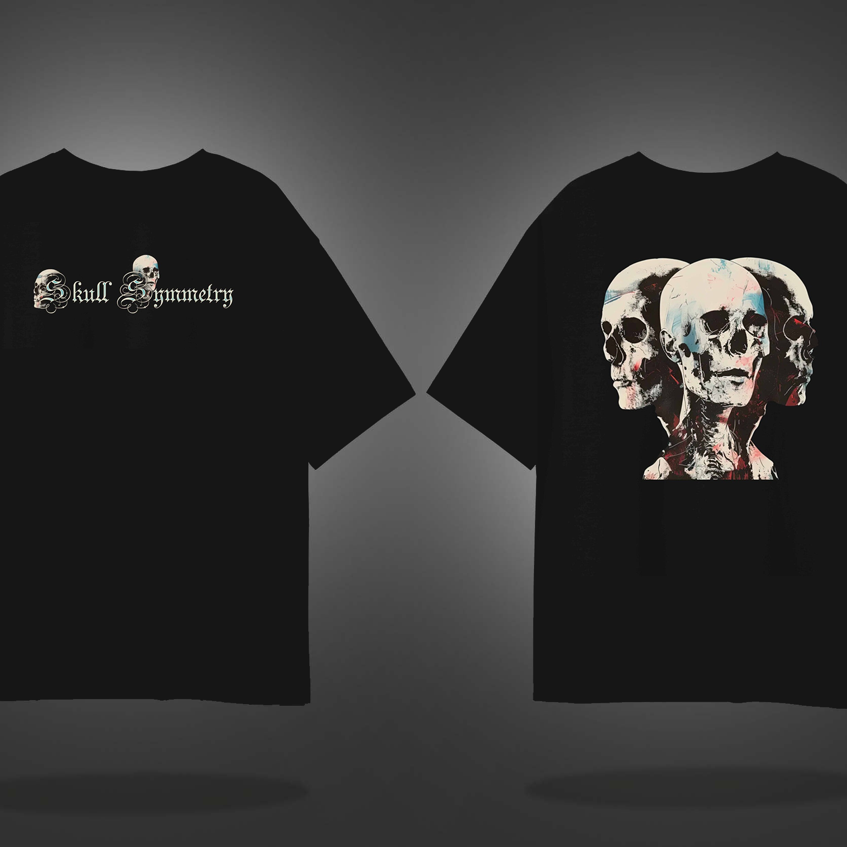 Black Half Sleeves Three Skulls Printed Oversized T-Shirt