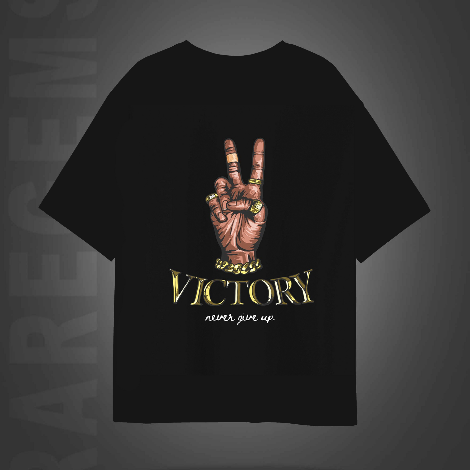 Black Half Sleeves Victory Never Give Up Printed Oversized T-Shirt