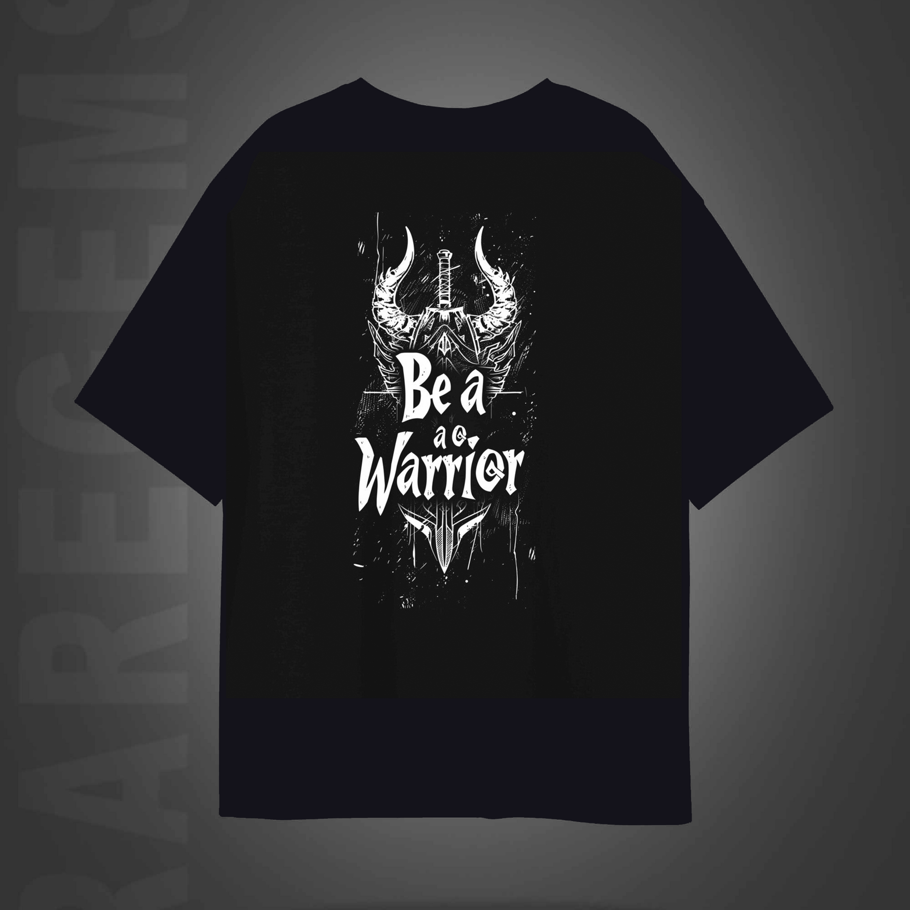 Black Half Sleeves Be A Warrior Printed Oversized T-Shirt