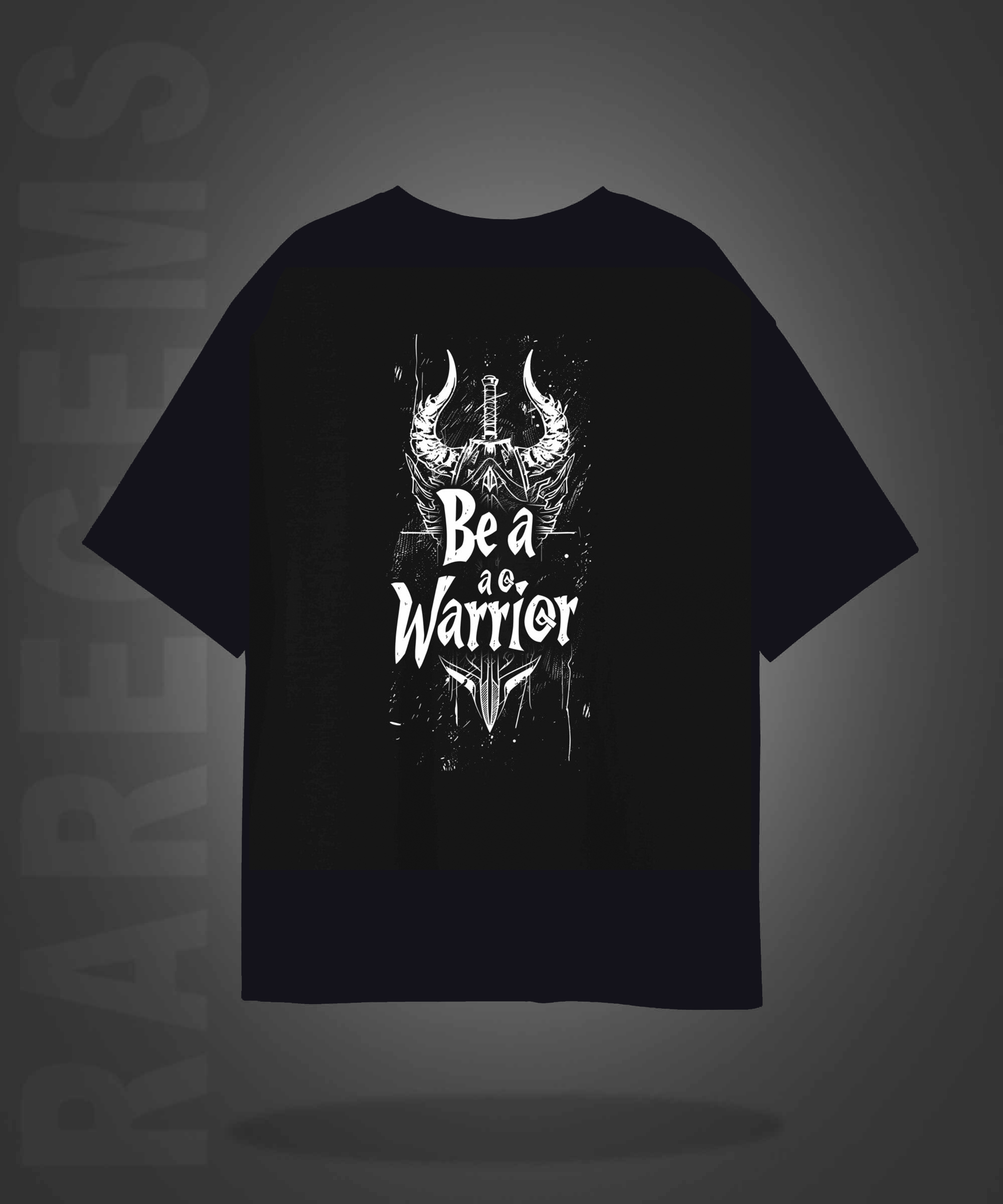 Black Half Sleeves Be A Warrior Printed Oversized T-Shirt
