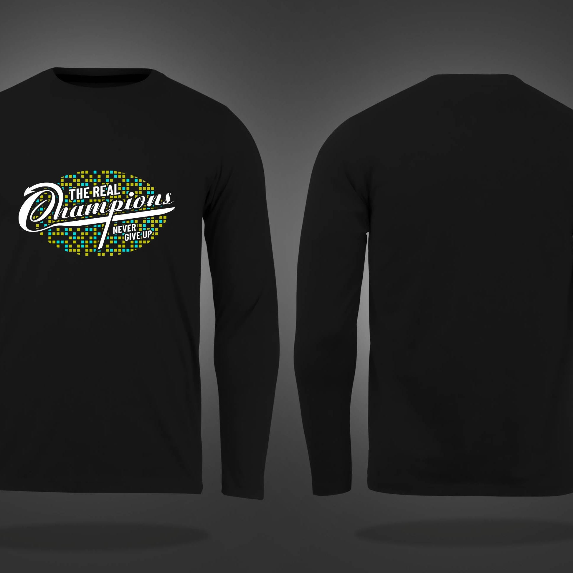 Black Round Neck The Real Champion Printed Full Sleeves T-Shirt