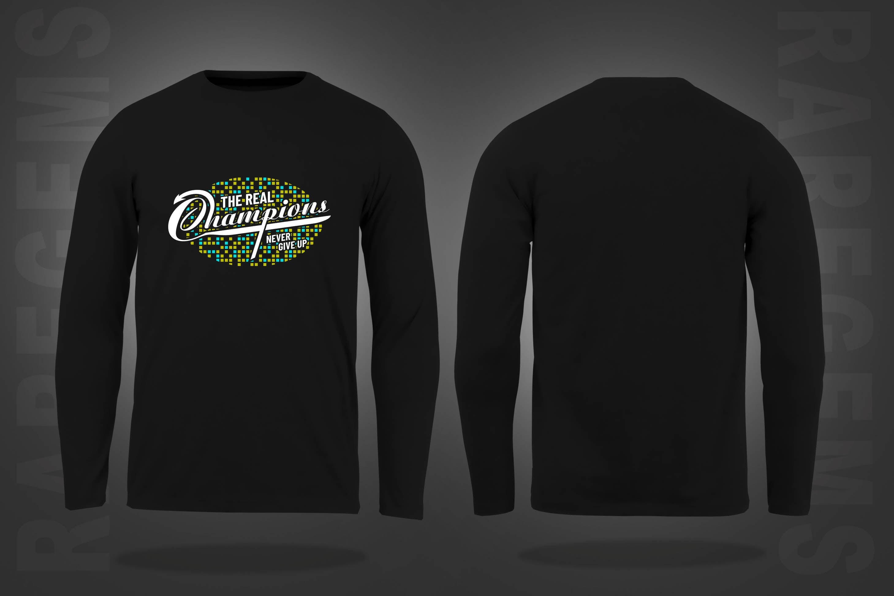 Black Round Neck The Real Champion Printed Full Sleeves T-Shirt