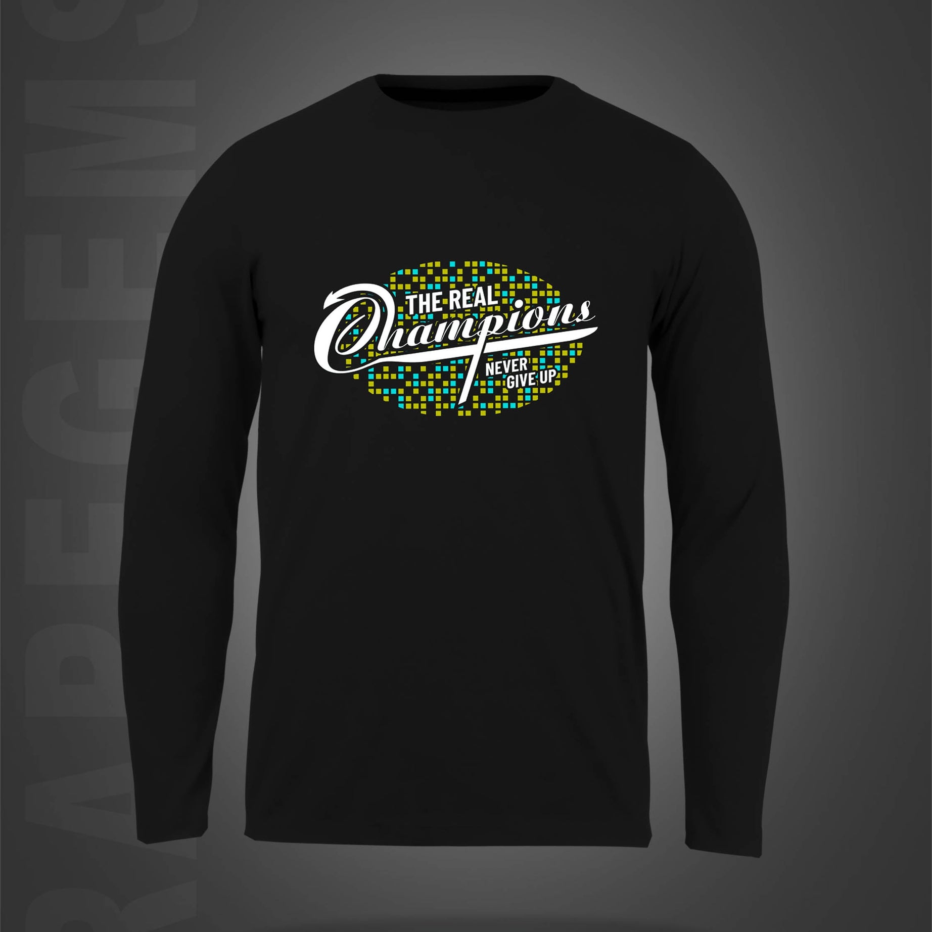 Black Round Neck The Real Champion Printed Full Sleeves T-Shirt