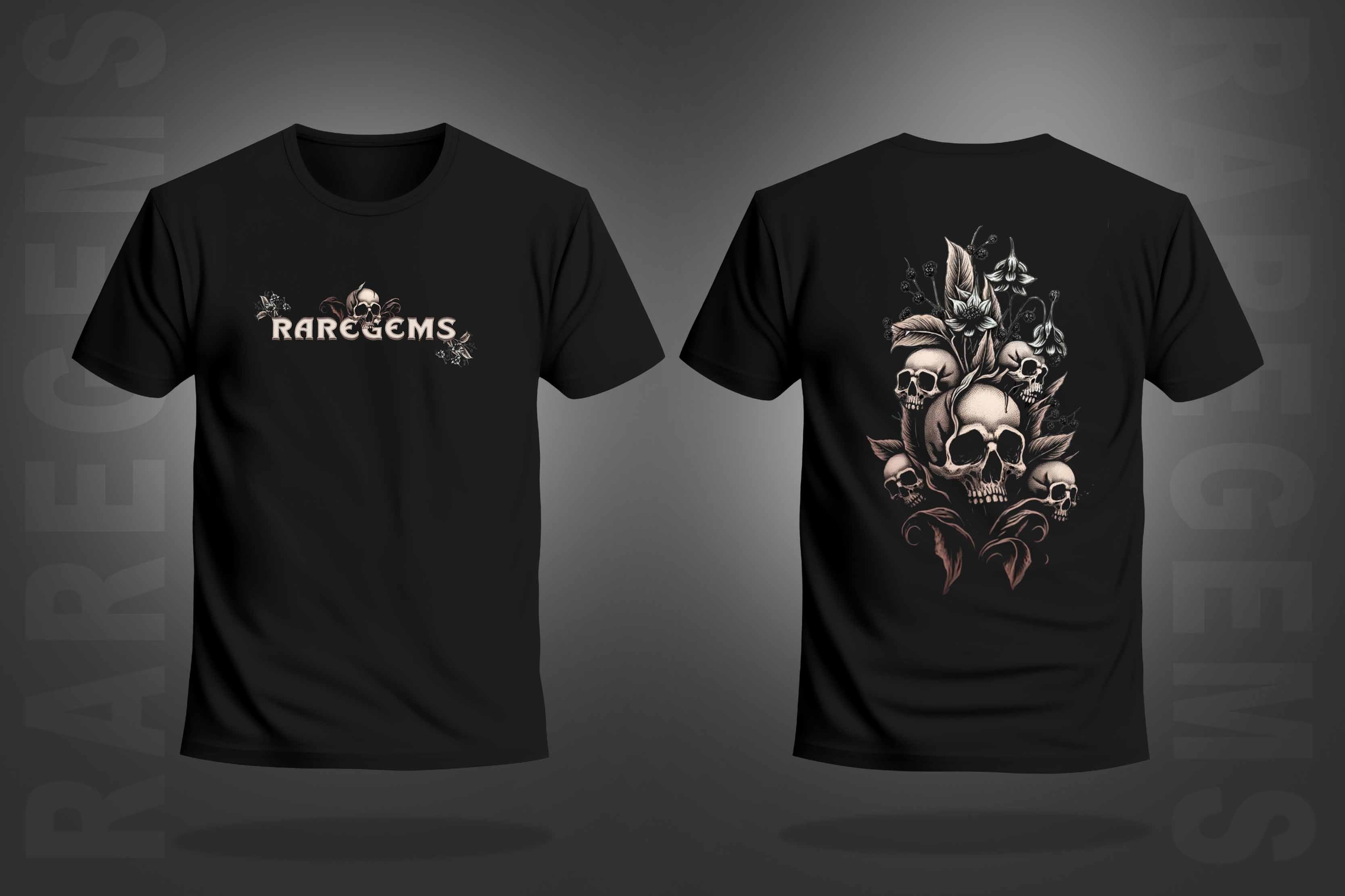 Black Half Sleeves Round Neck Skulls With Flowers Printed Regular T-Shirt