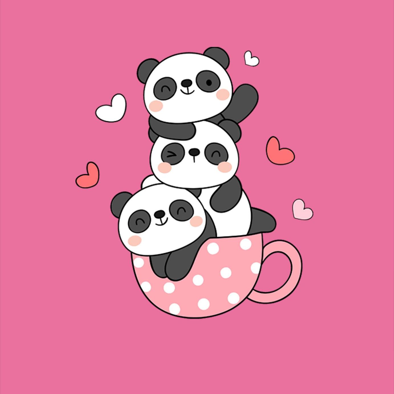 Pink Half Sleeve Round Neck Three Cute Pandas Printed Oversized T-Shirt