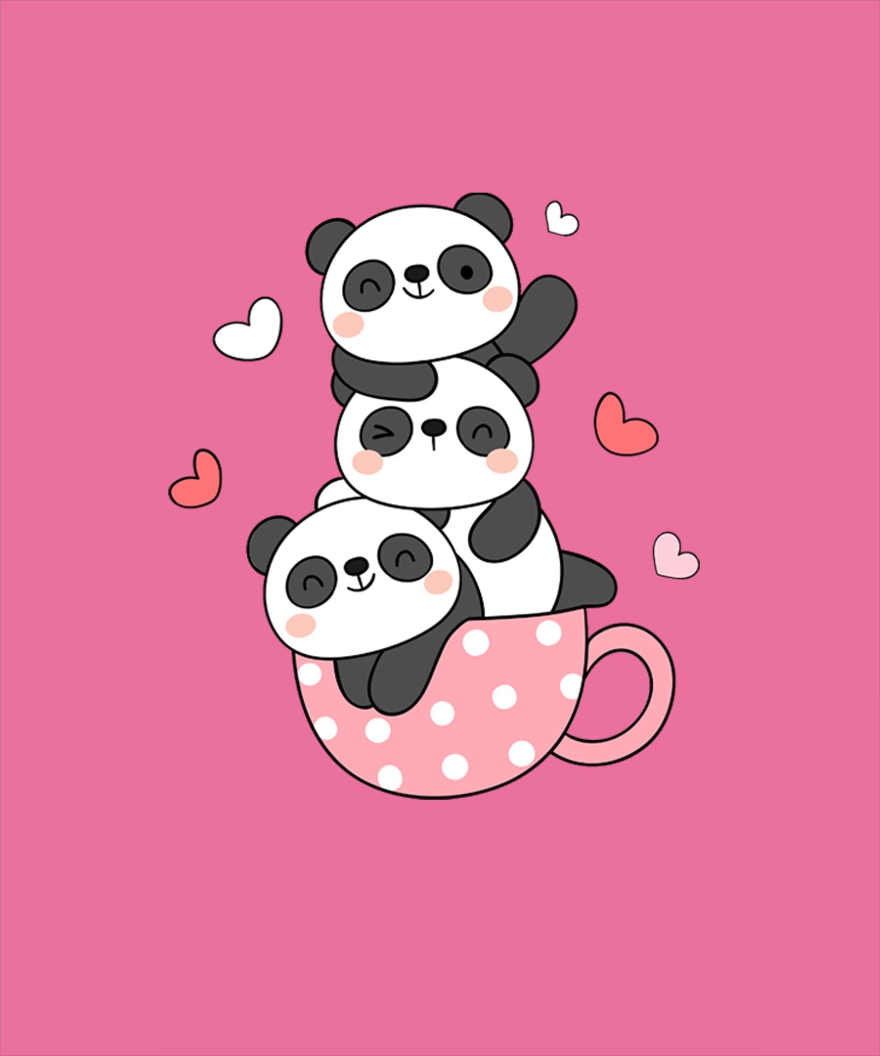 Pink Half Sleeve Round Neck Three Cute Pandas Printed Oversized T-Shirt