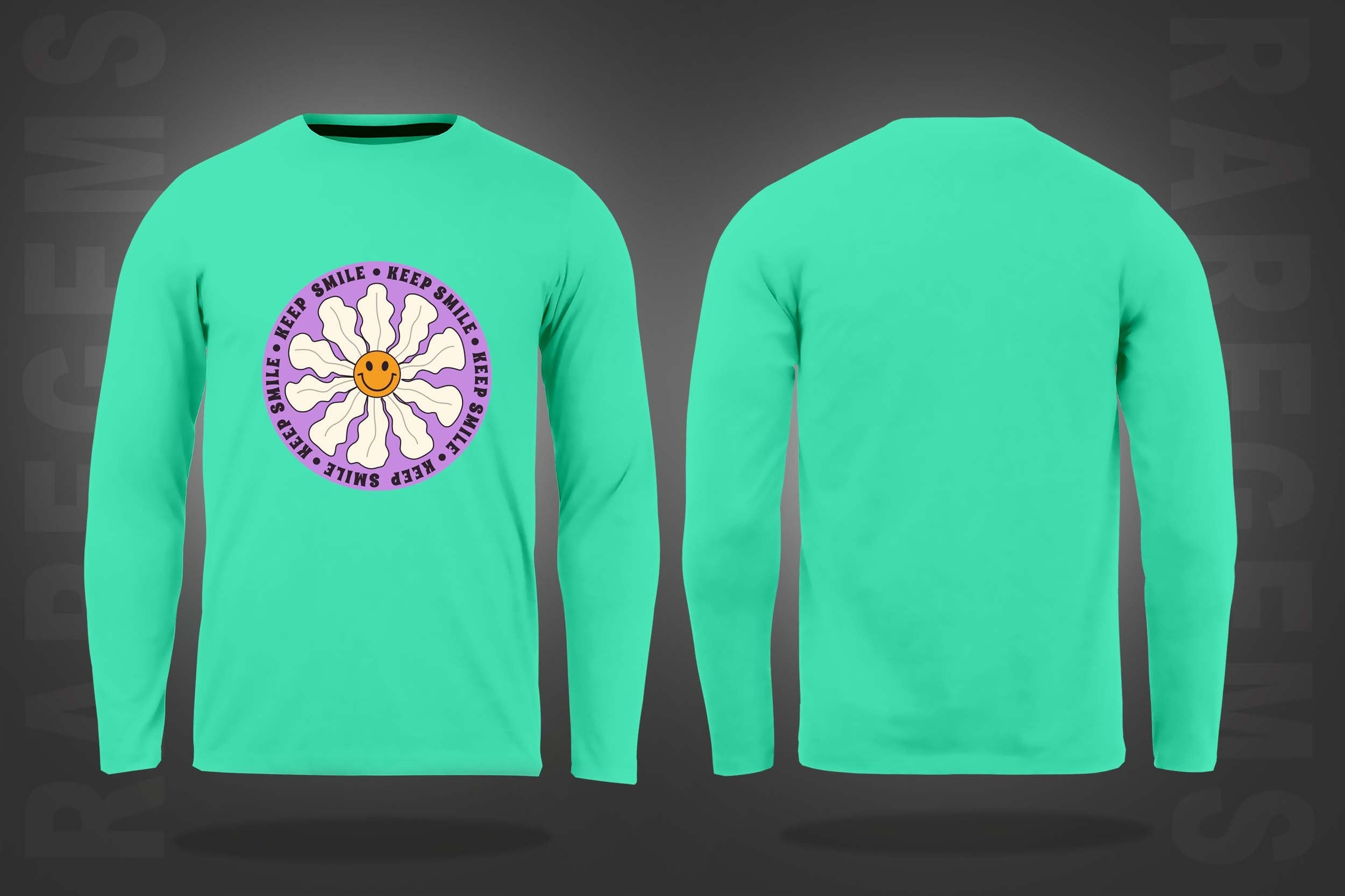 Mint Green Round Neck Keep Smile Printed Full Sleeves T-Shirt