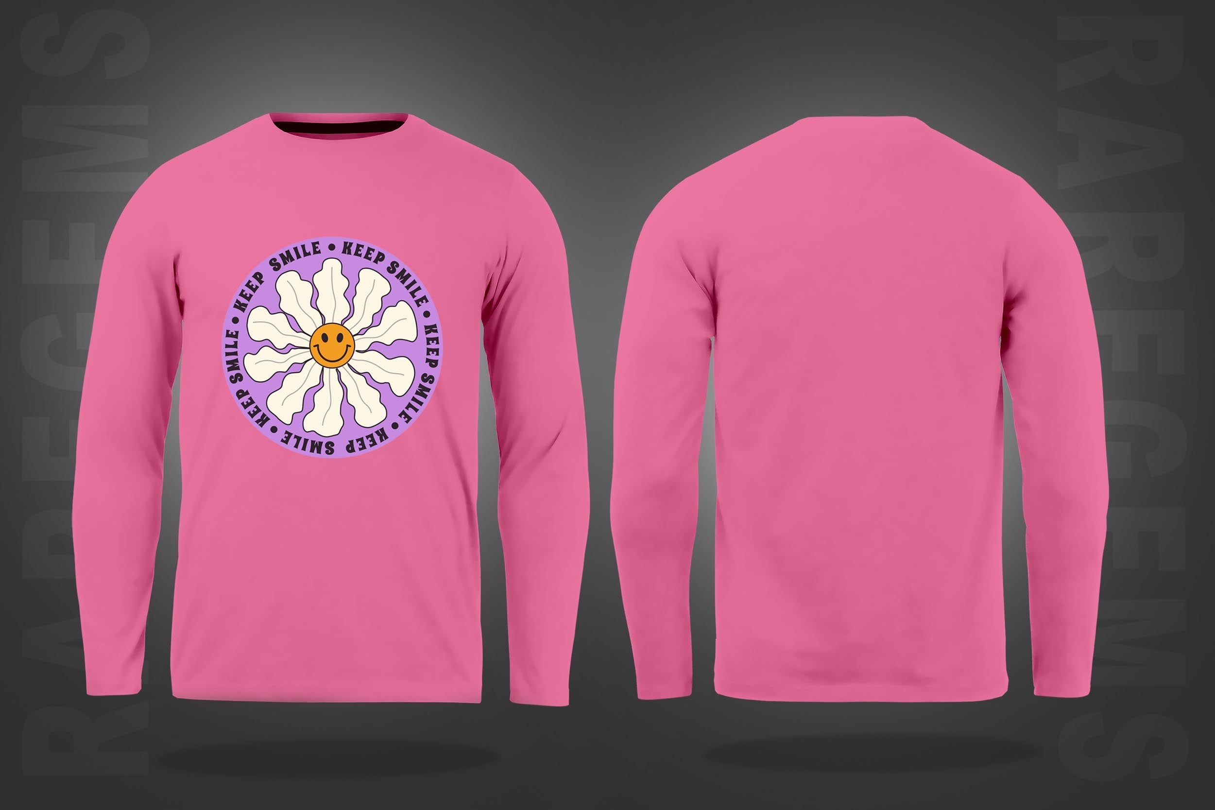 Pink Round Neck Keep Smile Printed Full Sleeves T-Shirt