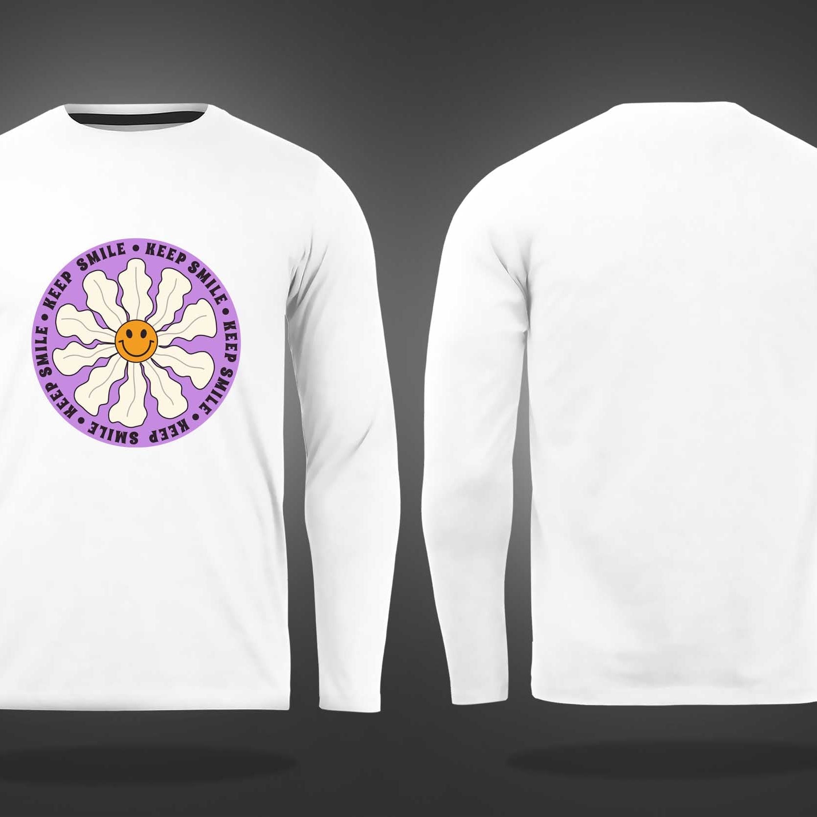 White Round Neck Keep Smile Printed Full Sleeves T-Shirt