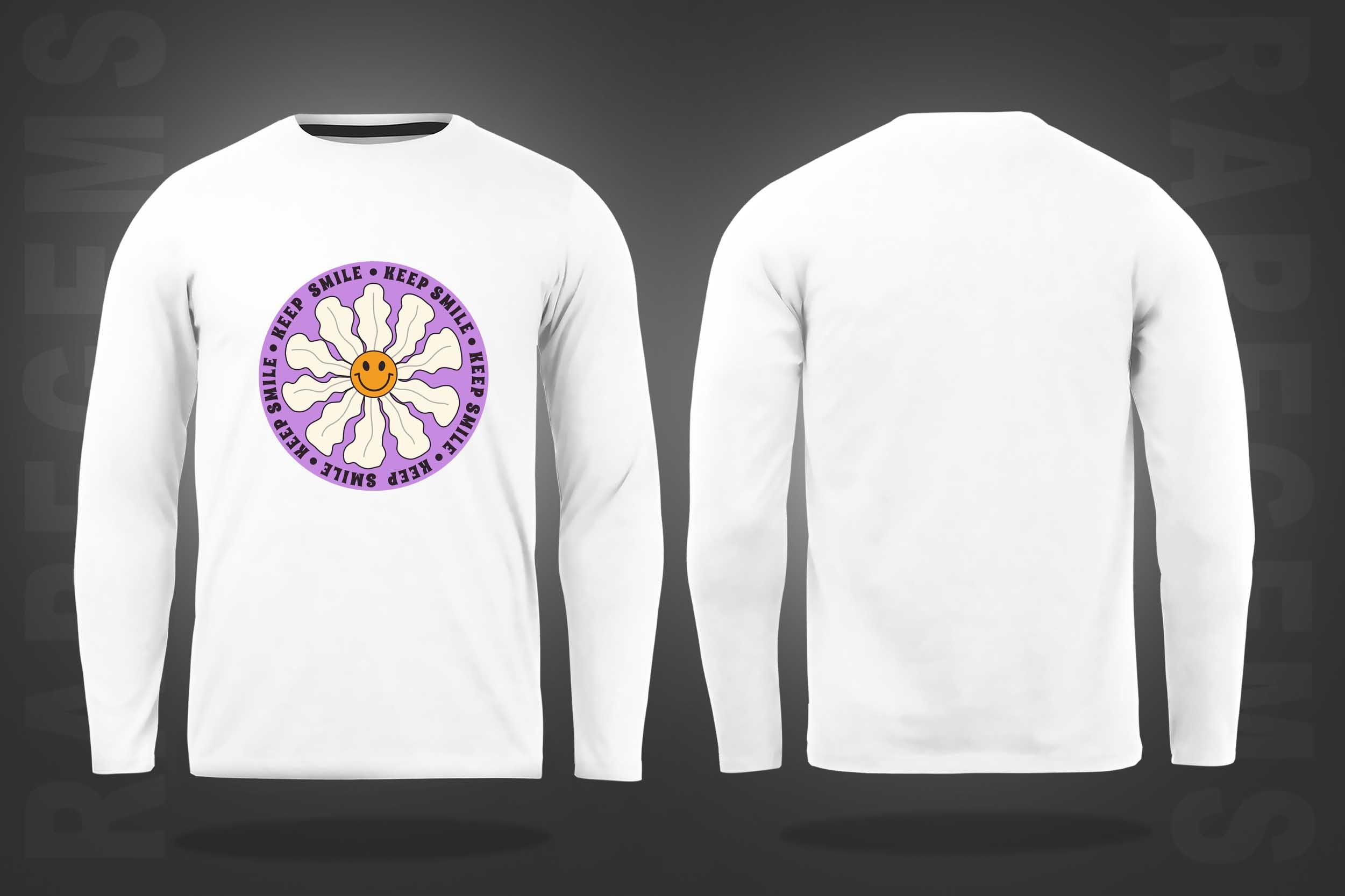 White Round Neck Keep Smile Printed Full Sleeves T-Shirt