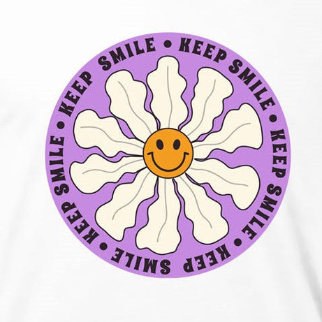 White Round Neck Keep Smile Printed Full Sleeves T-Shirt