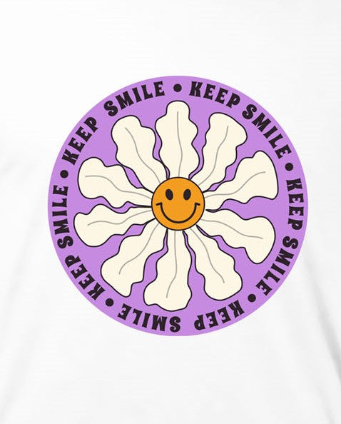 White Round Neck Keep Smile Printed Full Sleeves T-Shirt
