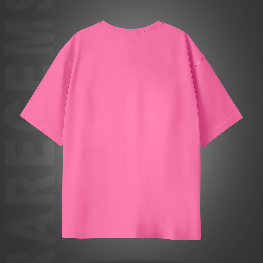 Pink Half Sleeve Round Neck Keep Smile Printed Oversized T-Shirt