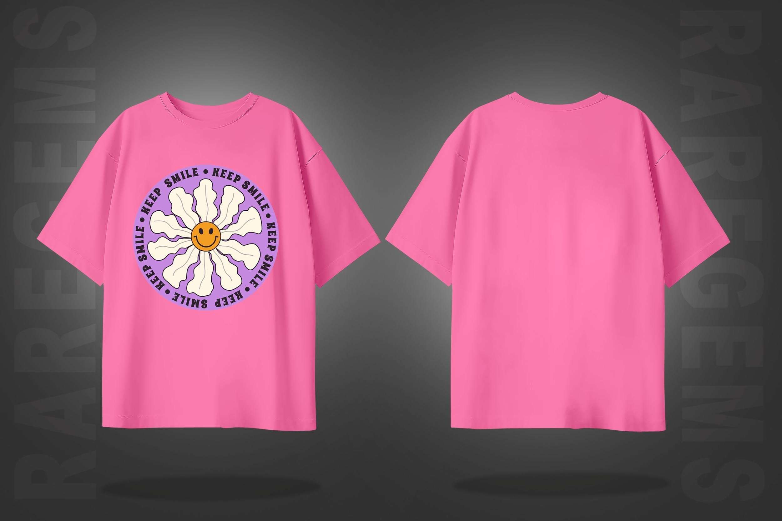 Pink Half Sleeve Round Neck Keep Smile Printed Oversized T-Shirt
