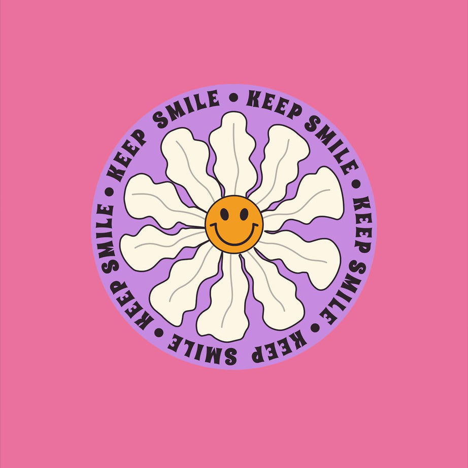 Pink Half Sleeve Round Neck Keep Smile Printed Oversized T-Shirt